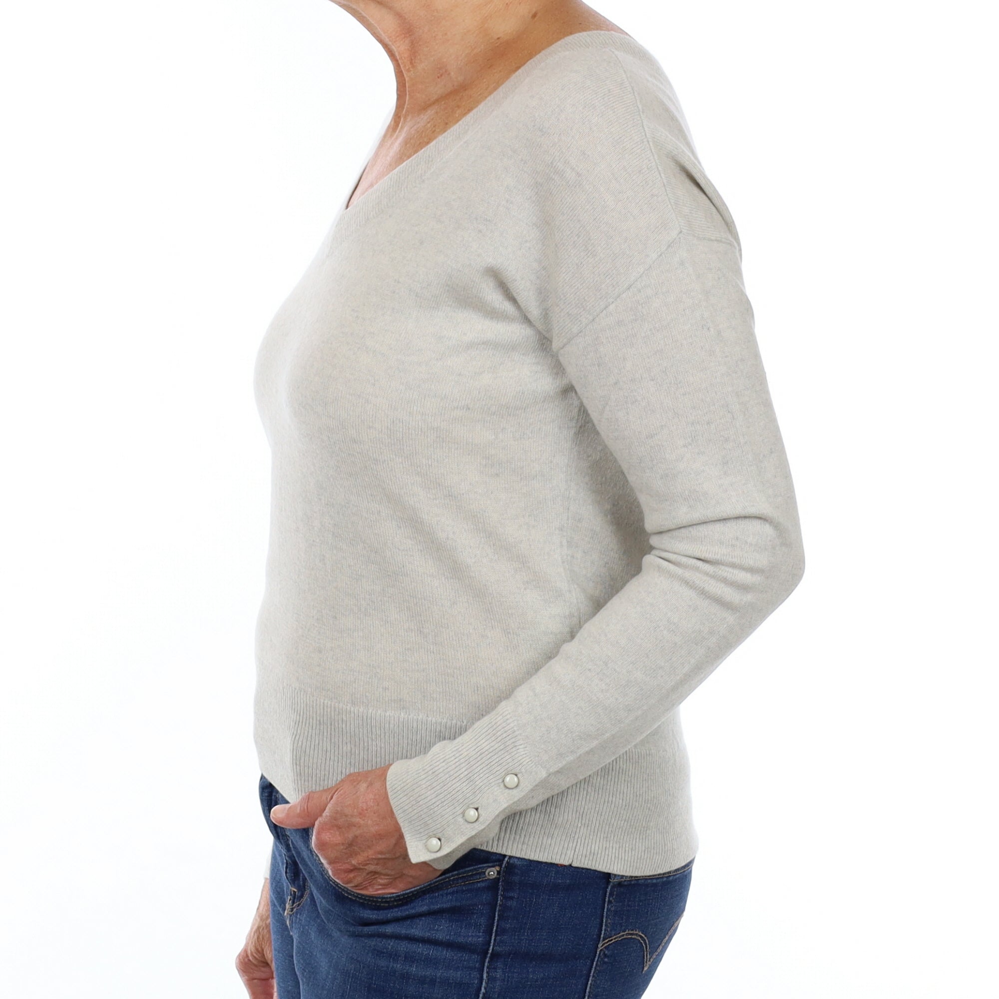 Mist Grey Cashmere V Neck Jumper Medium