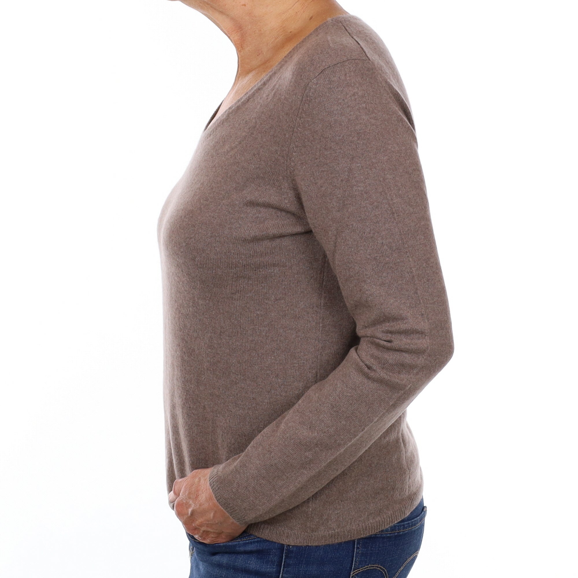 Mocha Brown Cashmere V Neck Jumper Medium