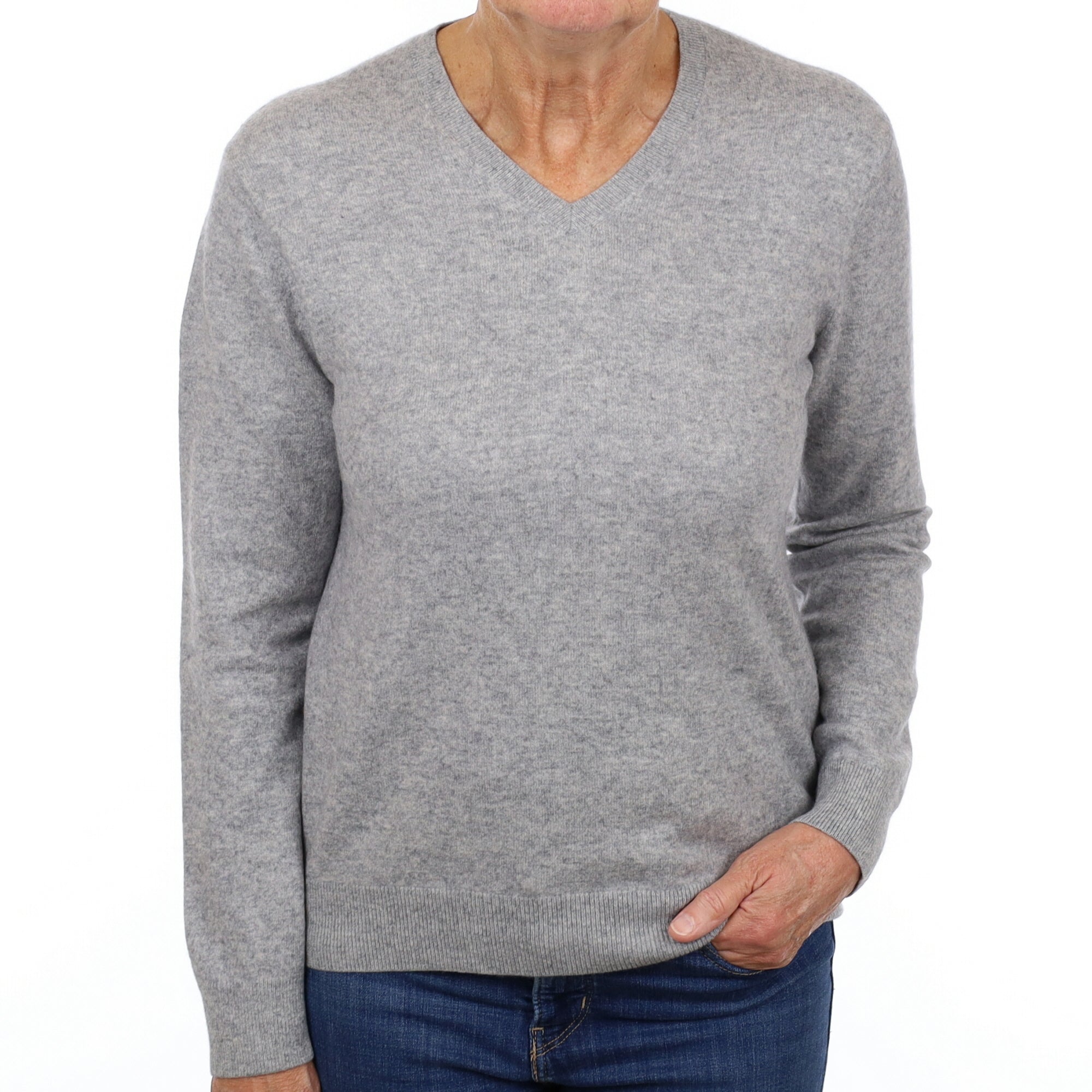 Smoke Grey Cashmere V Neck Jumper Medium