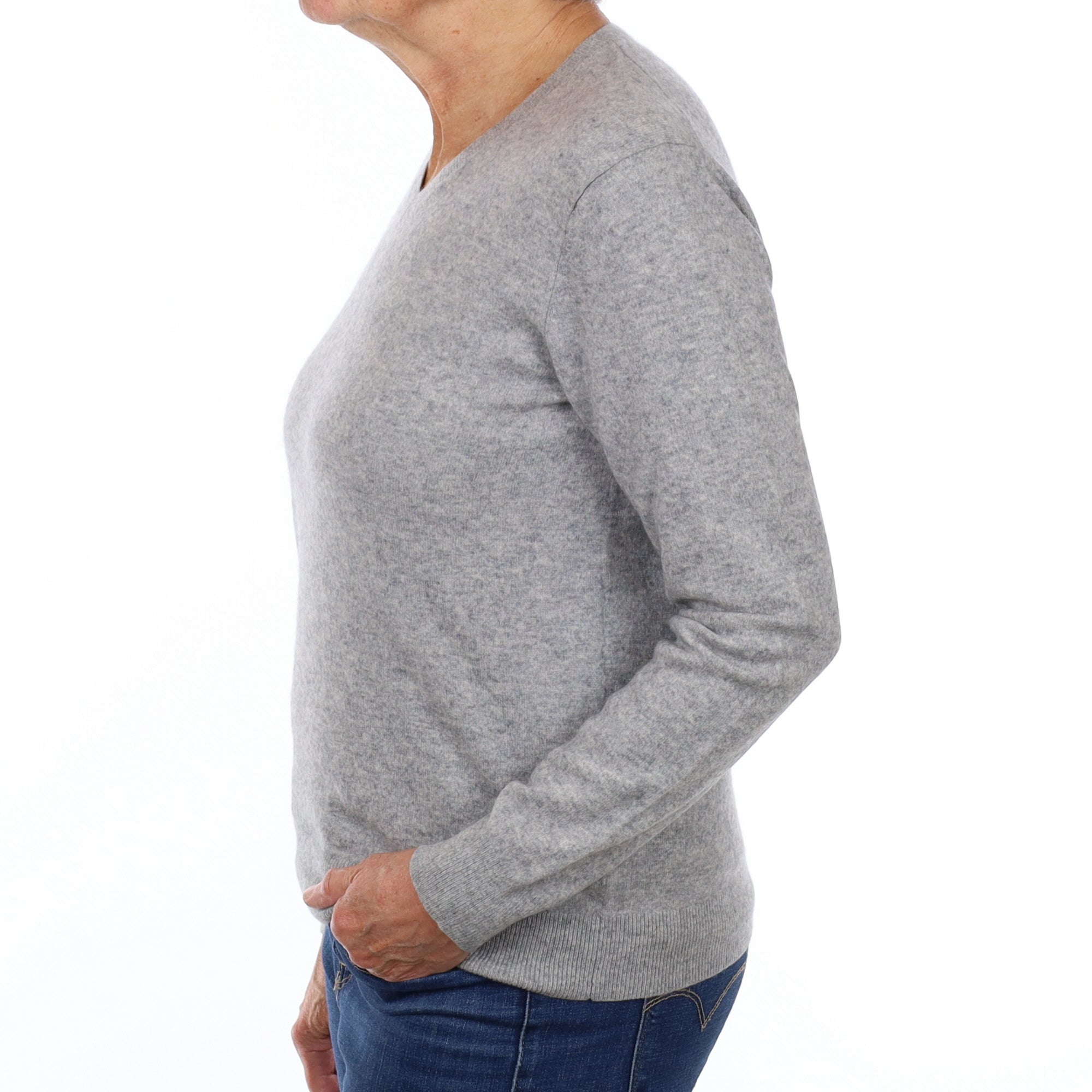 Smoke Grey Cashmere V Neck Jumper Medium