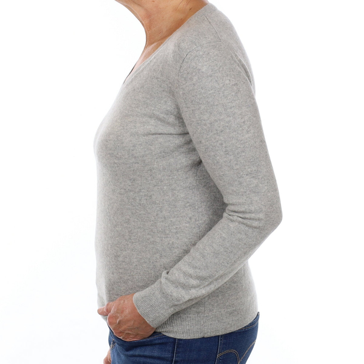 Smoke Grey Cashmere V Neck Jumper Medium
