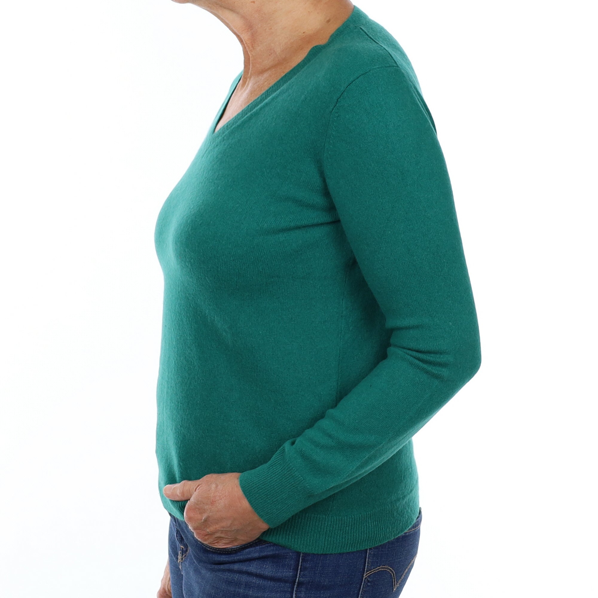 Emerald Green Cashmere V Neck Jumper Medium