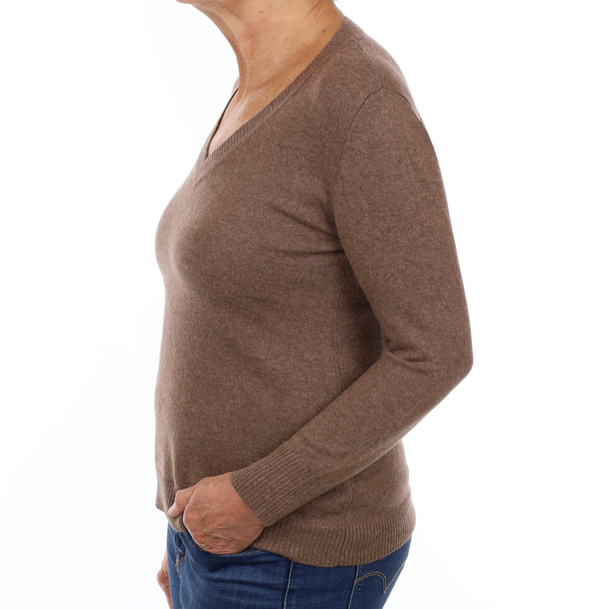 Nutmeg Brown Cashmere V Neck Jumper Medium