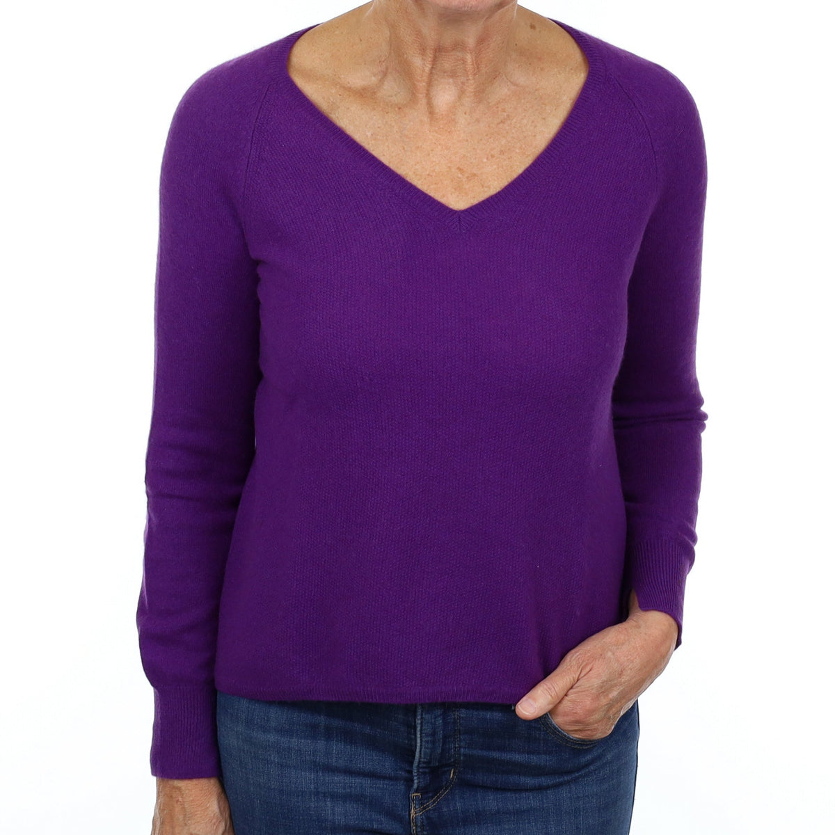 Pansy Purple Cashmere V Neck Jumper Medium