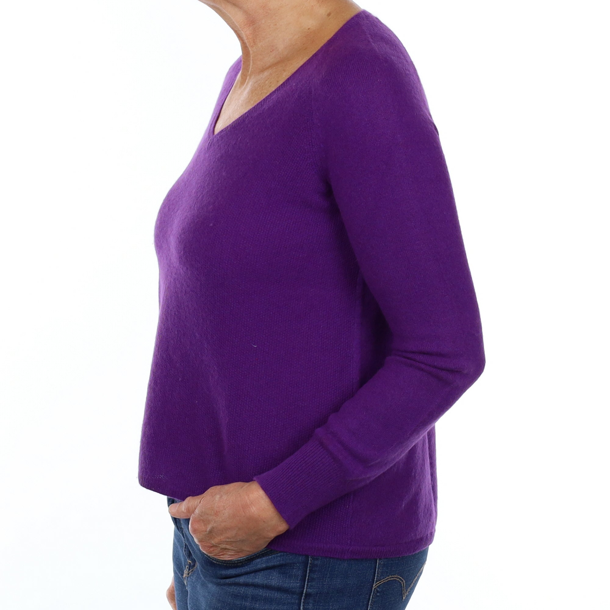 Pansy Purple Cashmere V Neck Jumper Medium