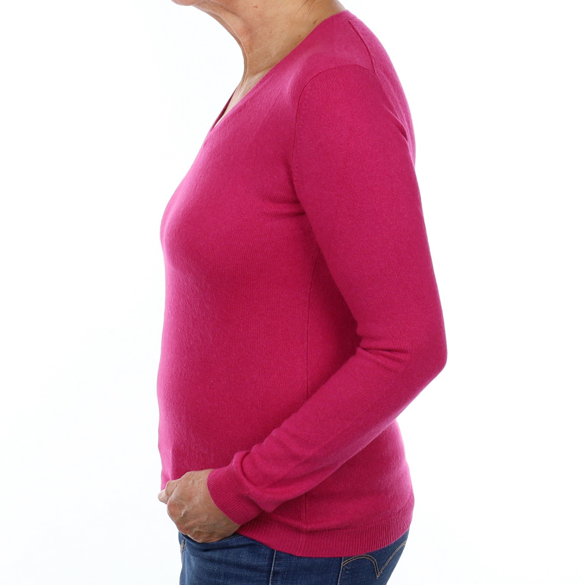 Fuchsia Pink Cashmere V Neck Jumper Medium
