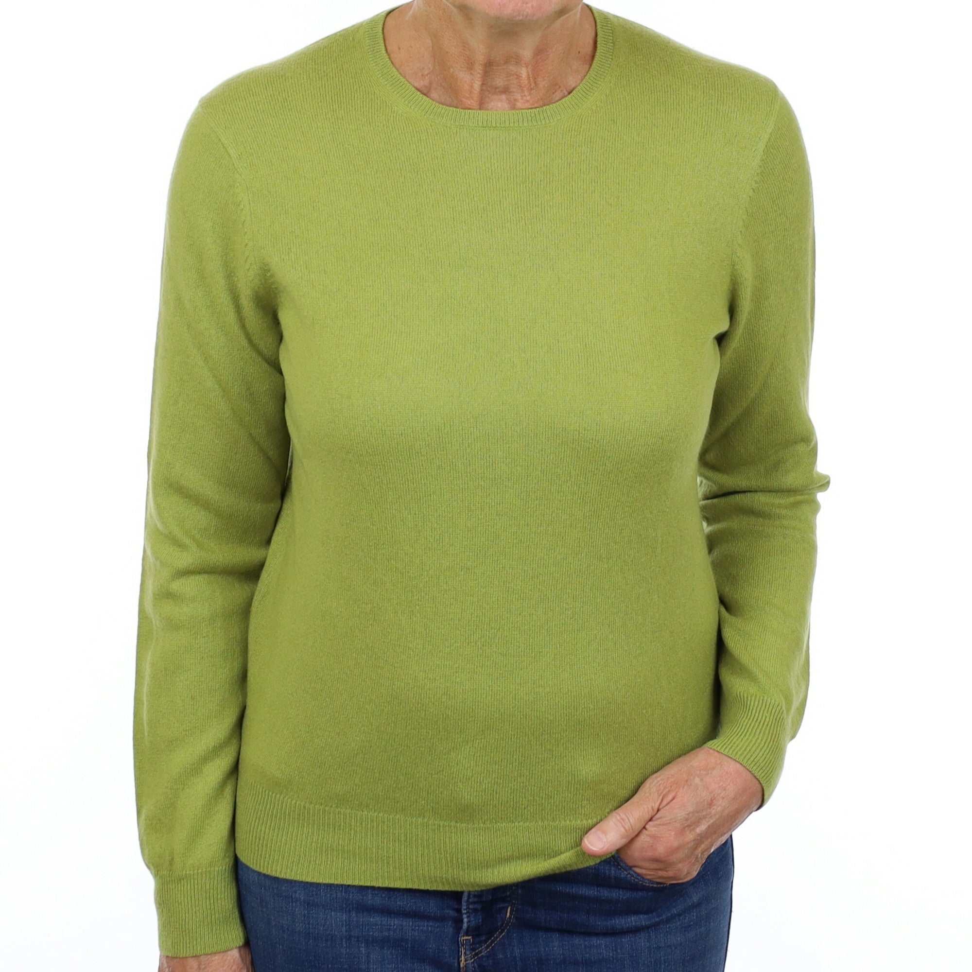 Lichen Green Cashmere Crew Neck Jumper Medium