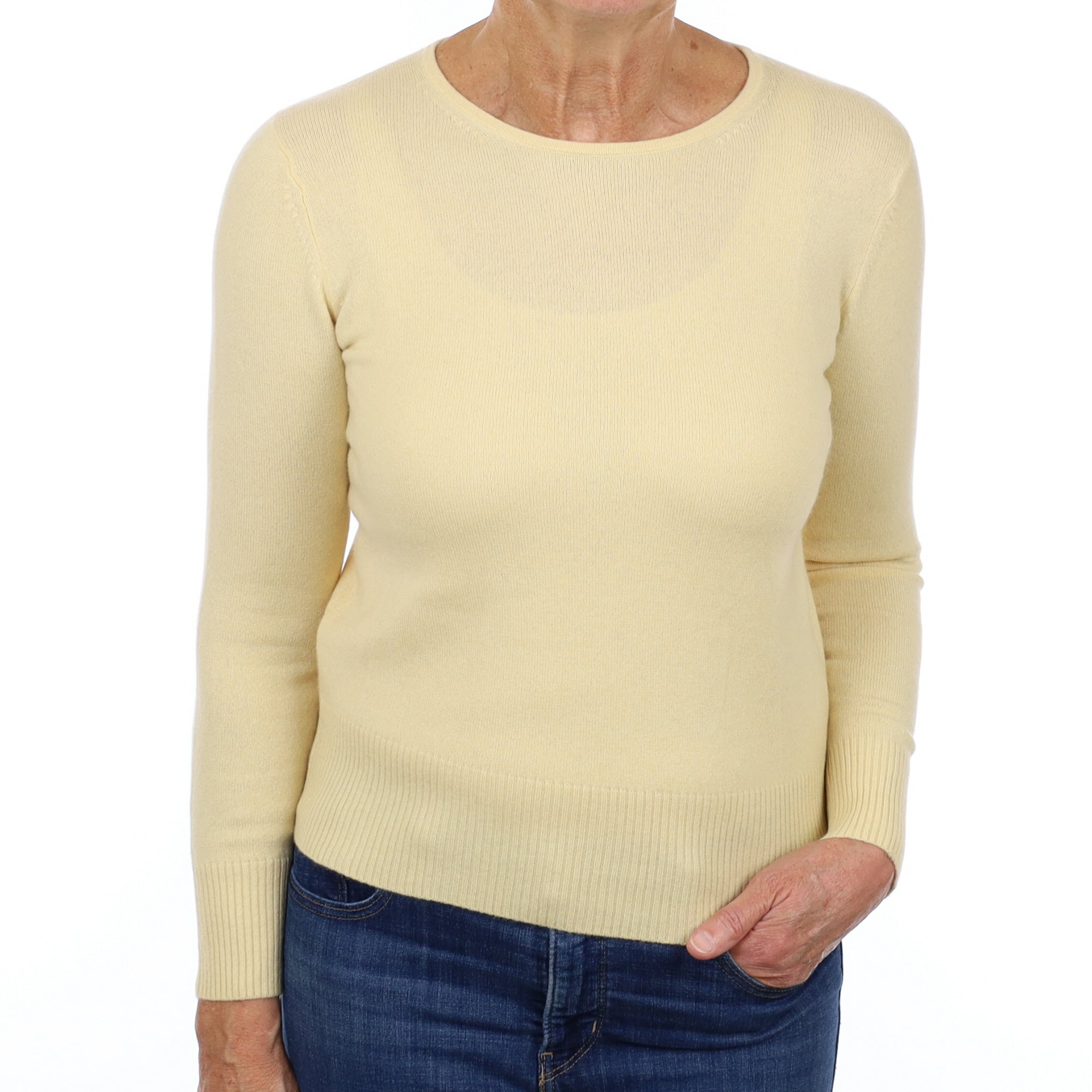 Custard Yellow Cashmere Crew Neck Jumper Medium