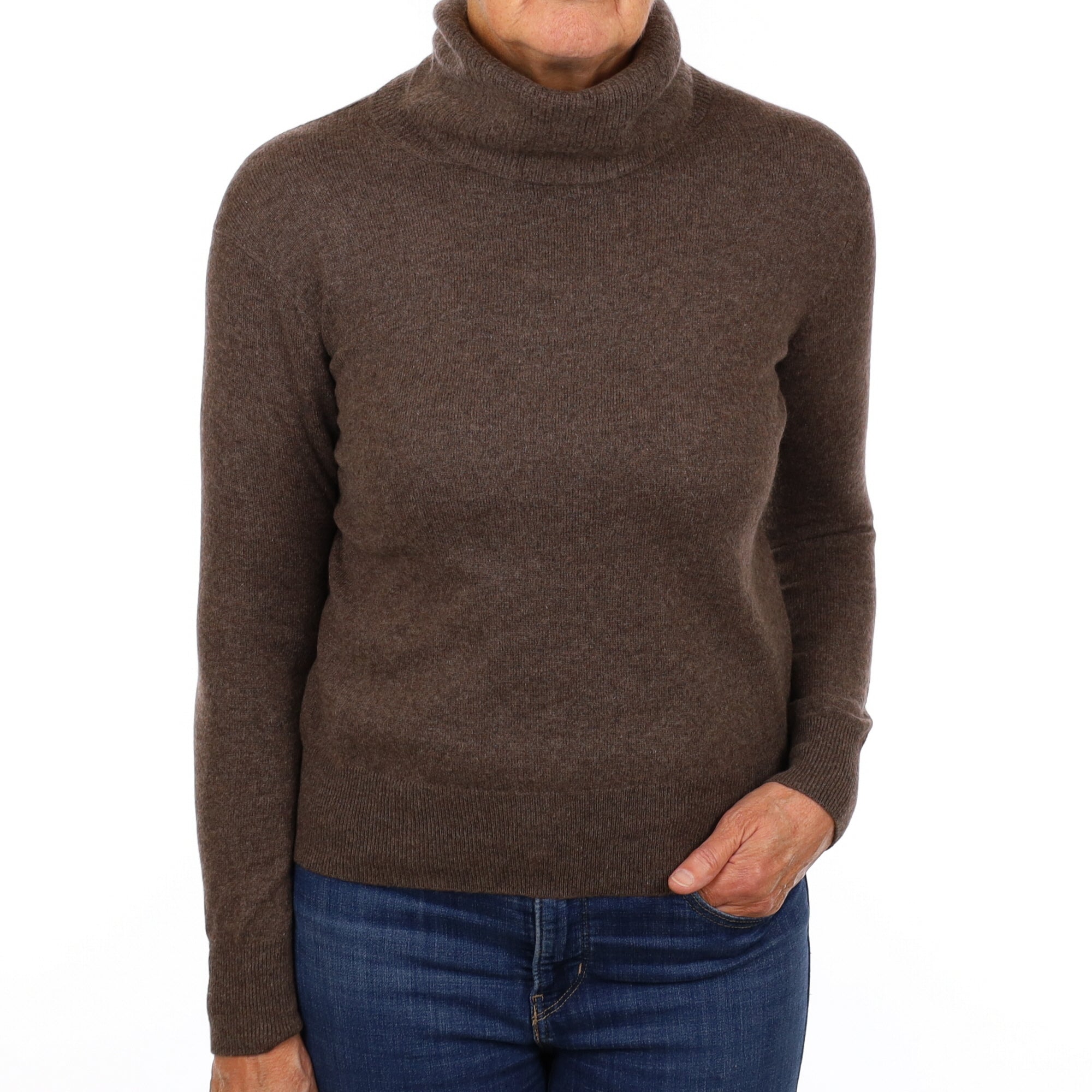 Muted Brown Cashmere Polo Neck Jumper Medium