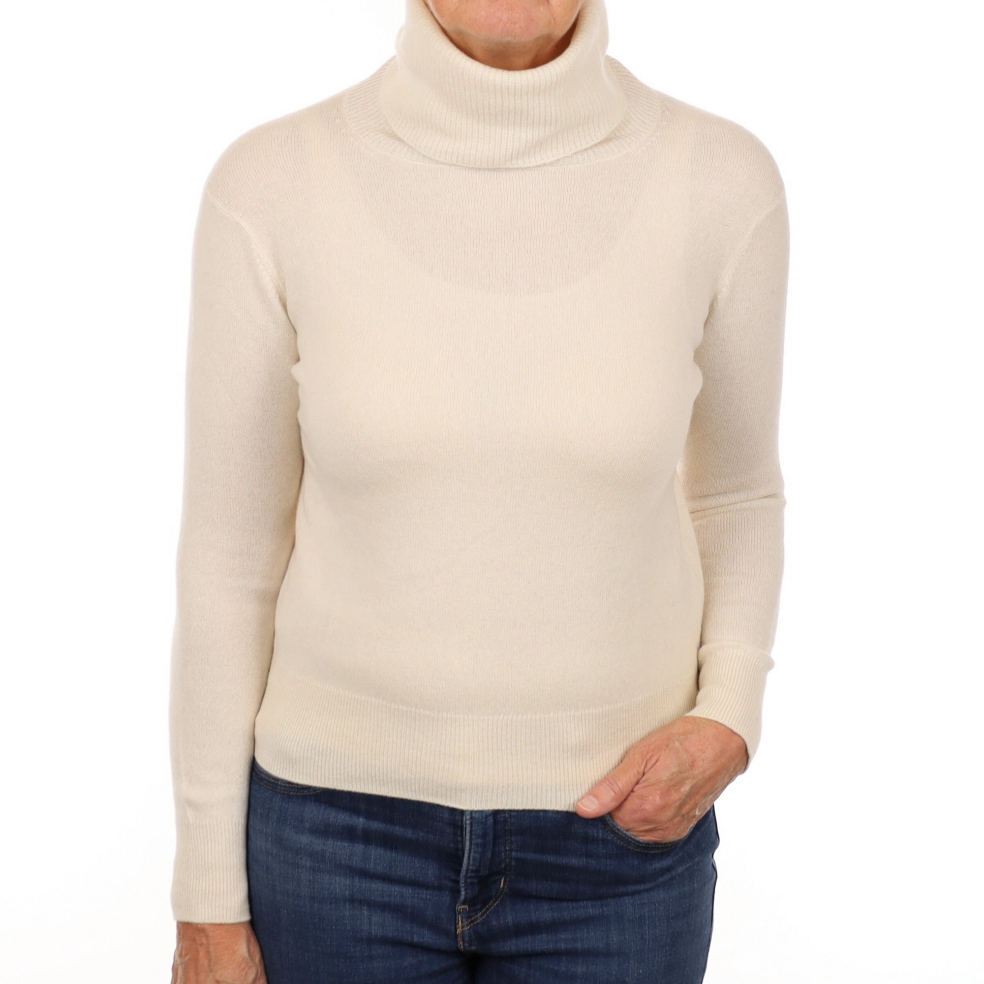 Vanilla Cream Cashmere Polo Neck Jumper Medium