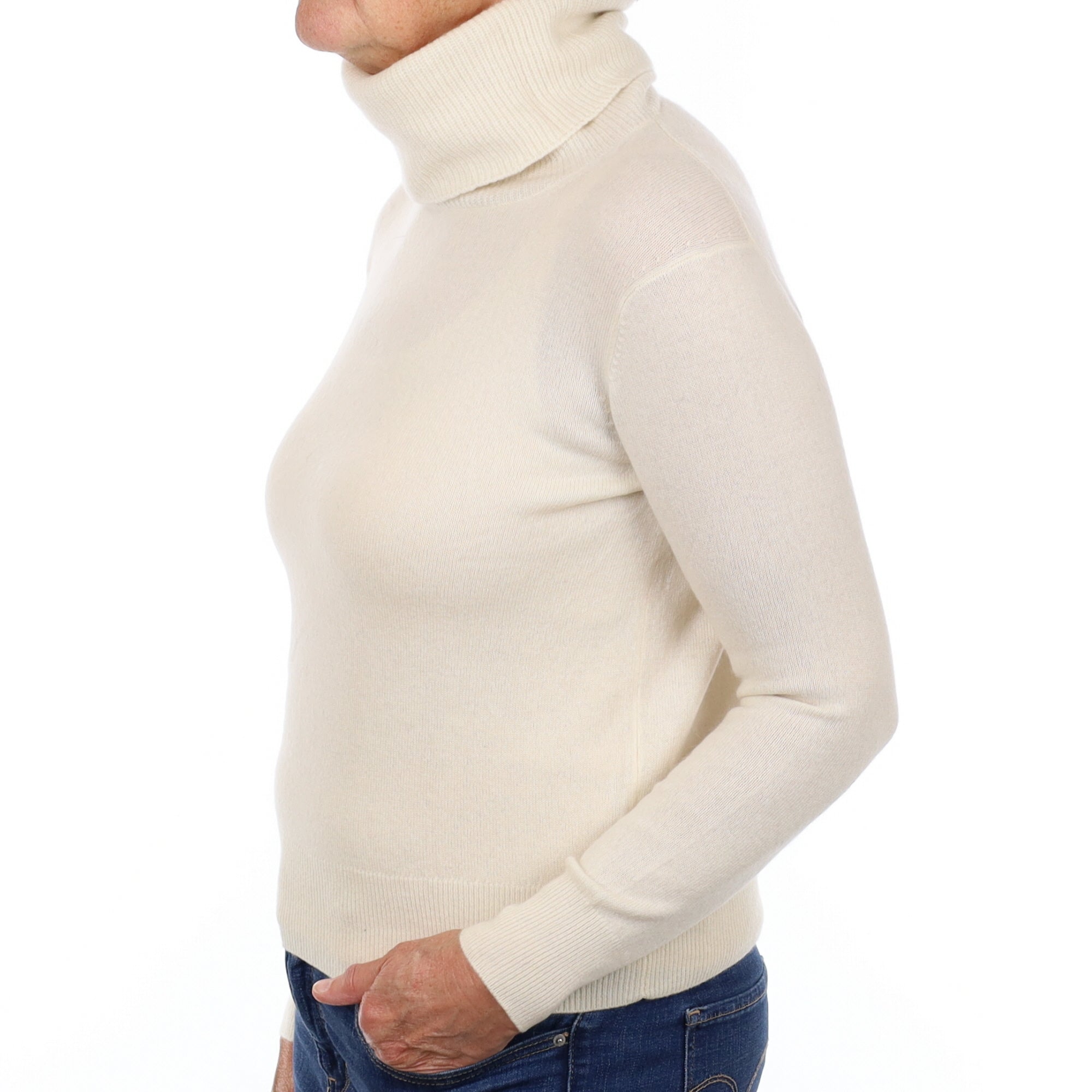 Vanilla Cream Cashmere Polo Neck Jumper Medium