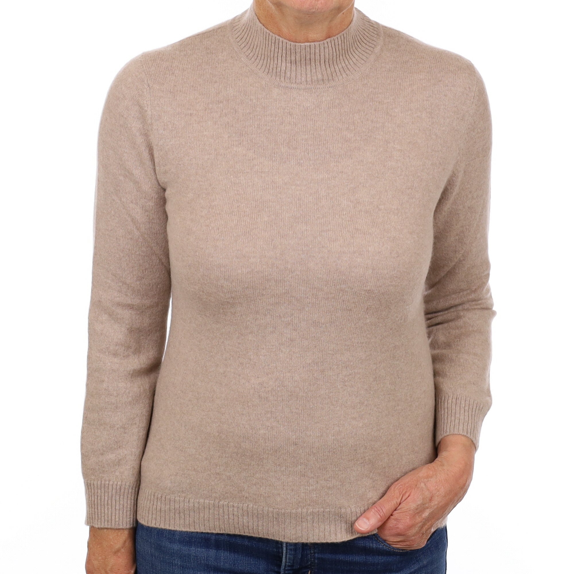 Fawn Brown Cashmere Turtle Neck Jumper Medium