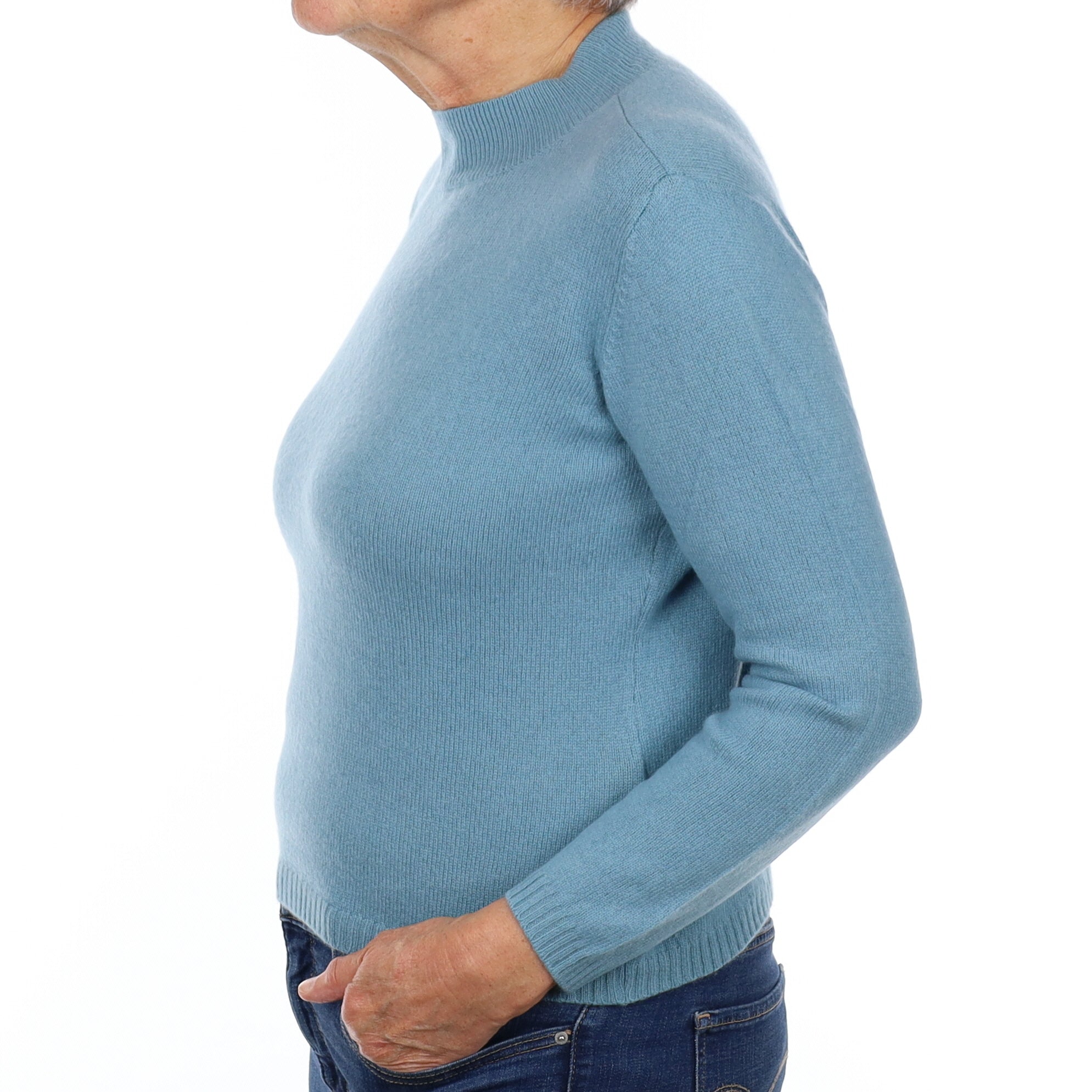 Dusky Blue Cashmere Turtle Neck Jumper Medium