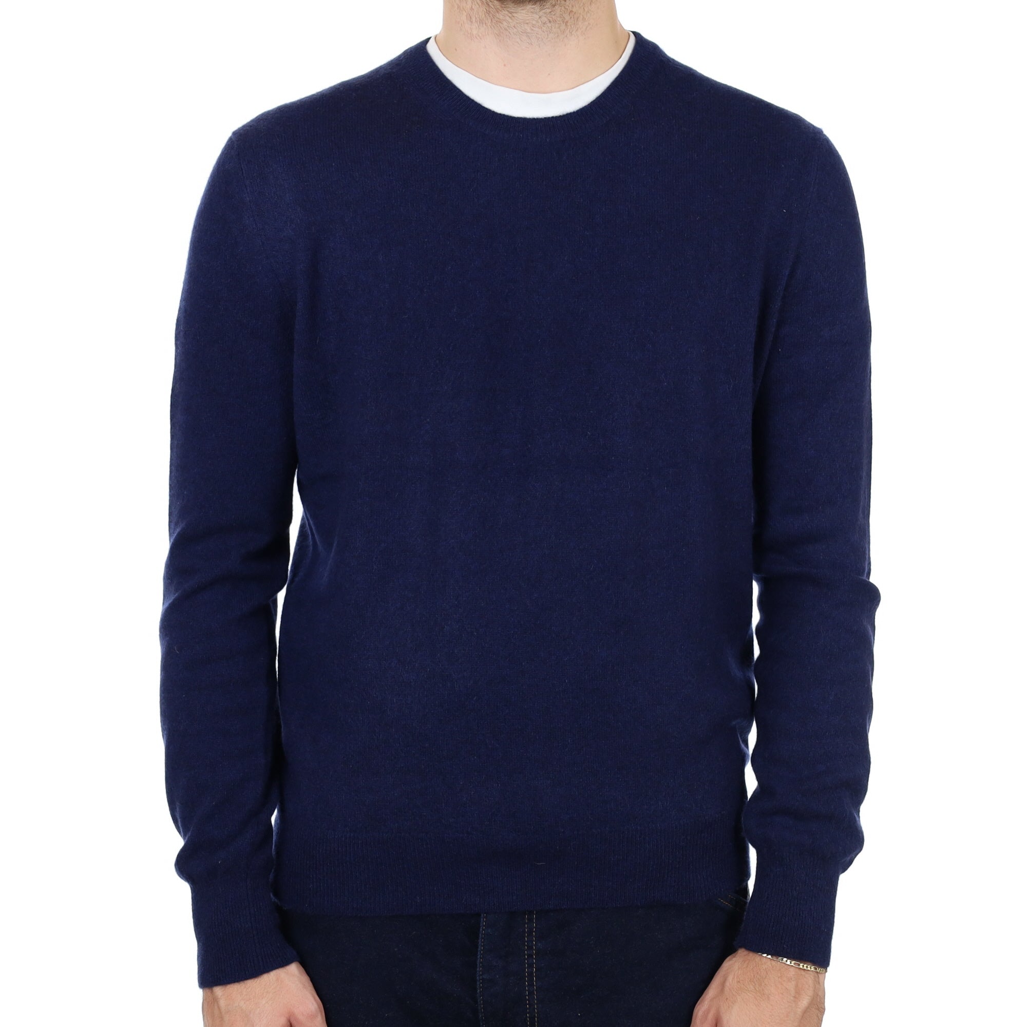 Men's French Navy Cashmere Crew Neck Jumper Medium