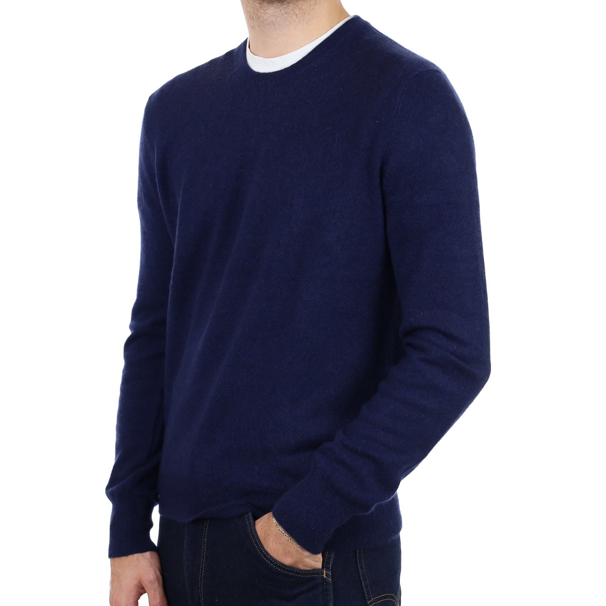 Men's French Navy Cashmere Crew Neck Jumper Medium