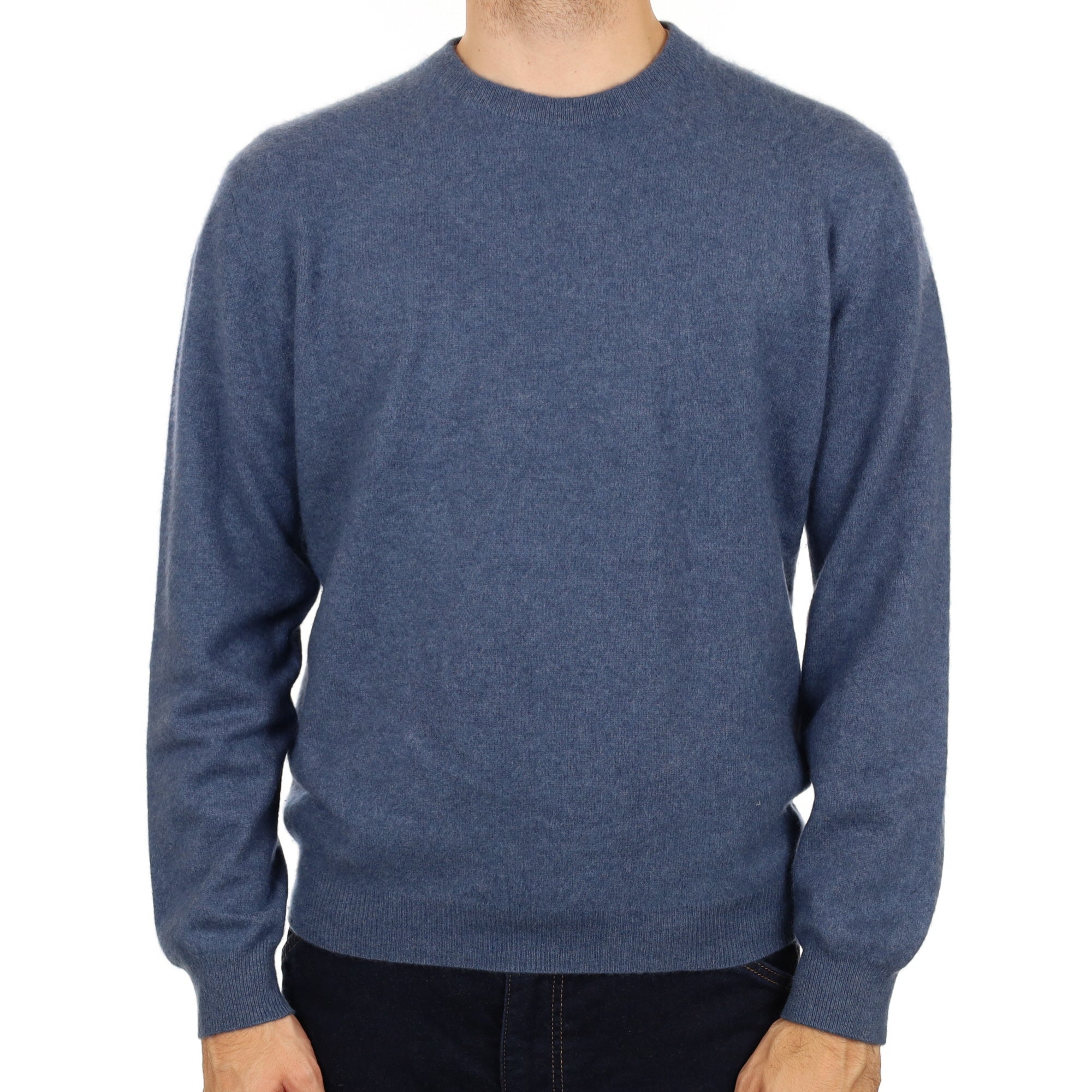Men's Denim Blue Cashmere Crew Neck Jumper Large