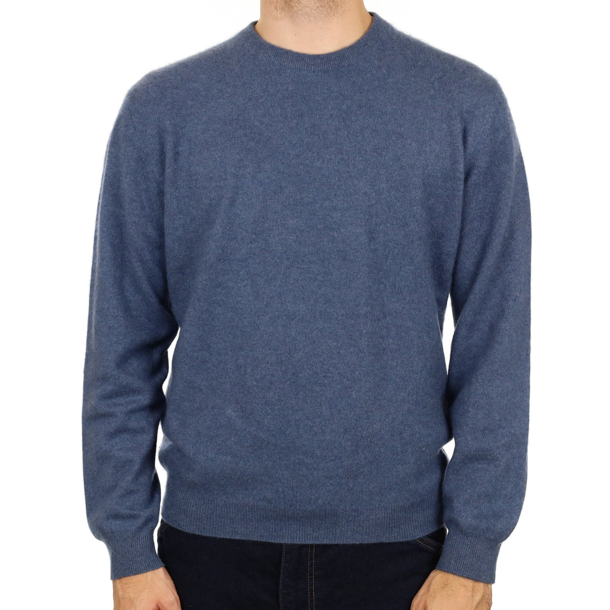 Men's Denim Blue Cashmere Crew Neck Jumper Large