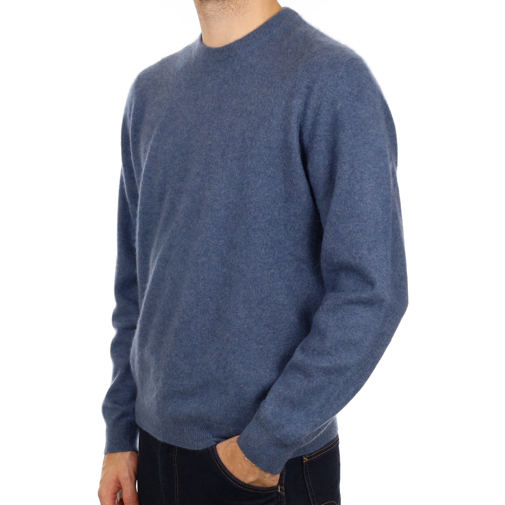 Men's Denim Blue Cashmere Crew Neck Jumper Large