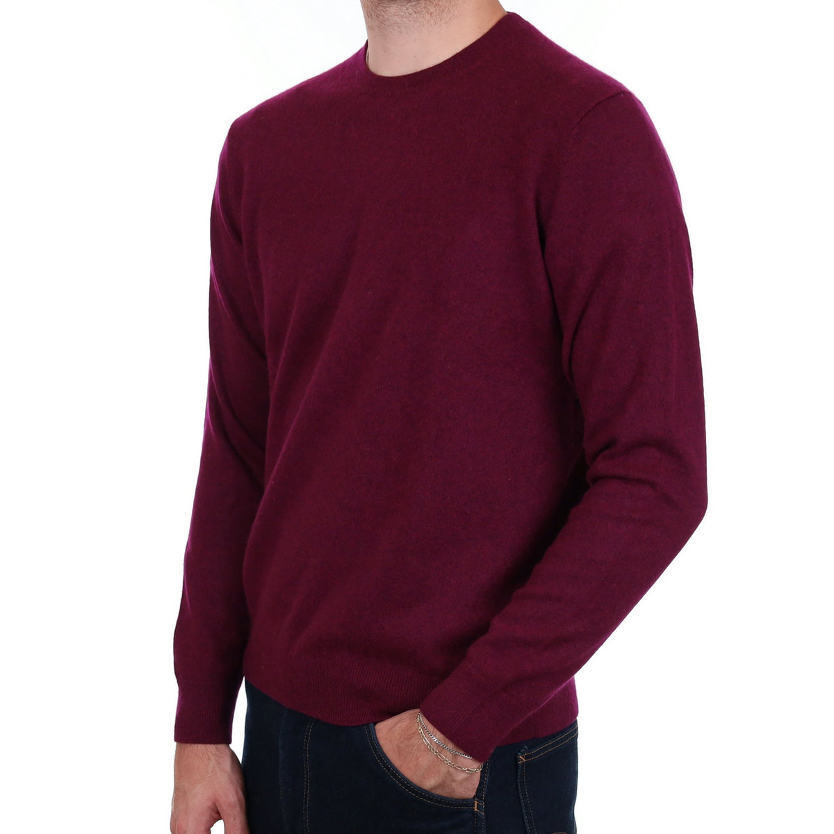 Men's Mulberry Purple Cashmere Crew Neck Jumper Large