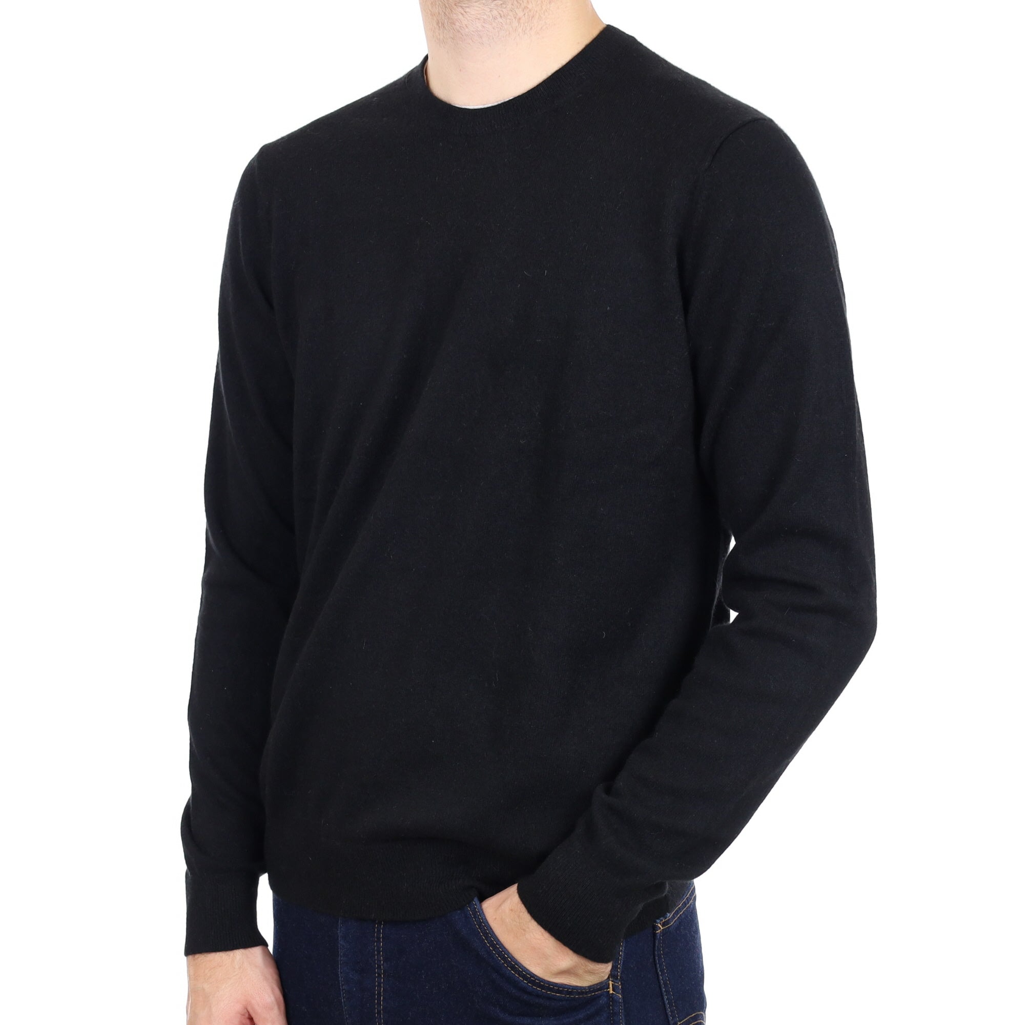 Men's Black Cashmere Crew Neck Jumper Large