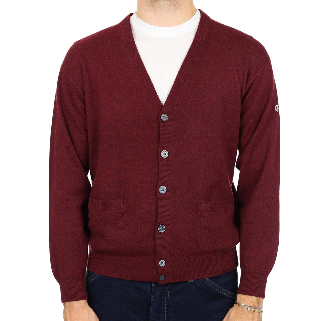 Men's Mulberry Marl Cashmere V Neck Cardigan Large