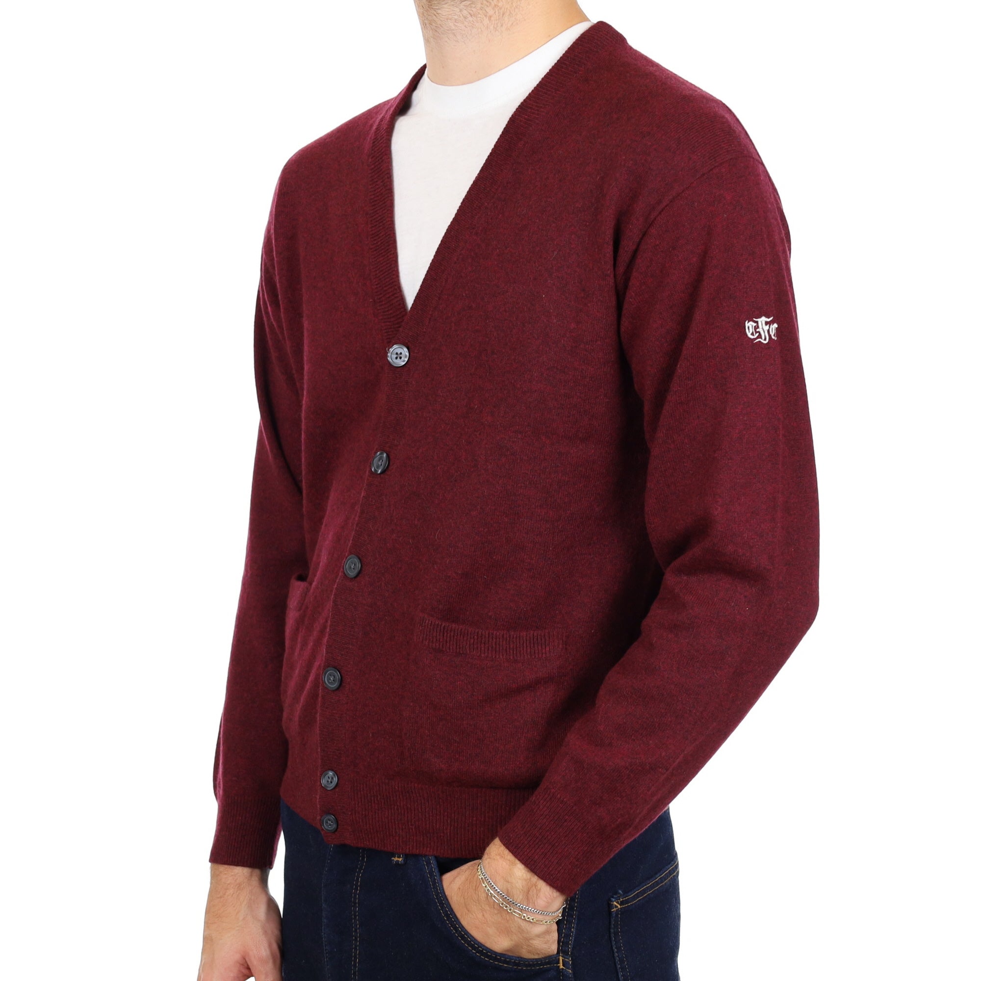 Men's Mulberry Marl Cashmere V Neck Cardigan Large