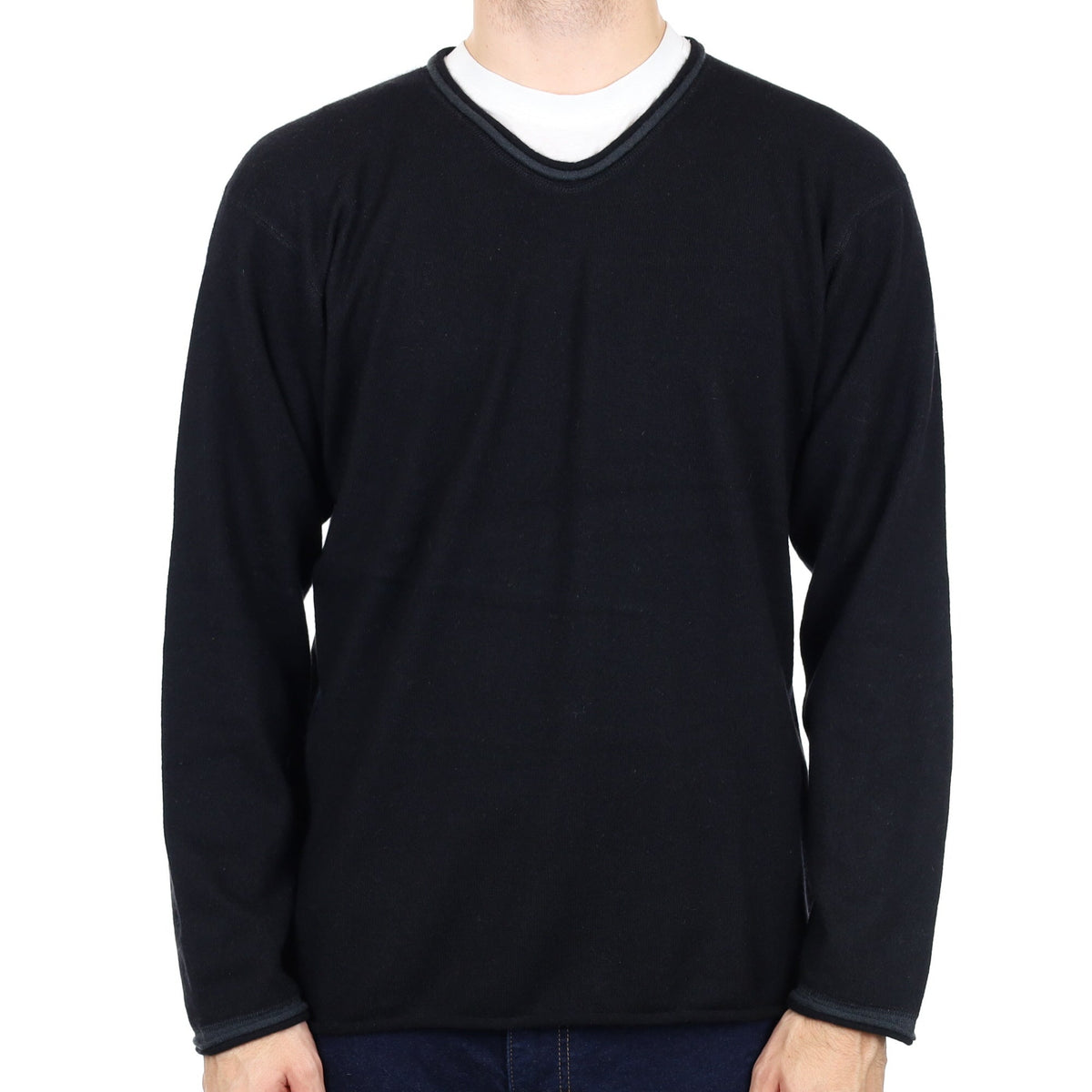 Men's Armani Black Cashmere V Neck Jumper Large