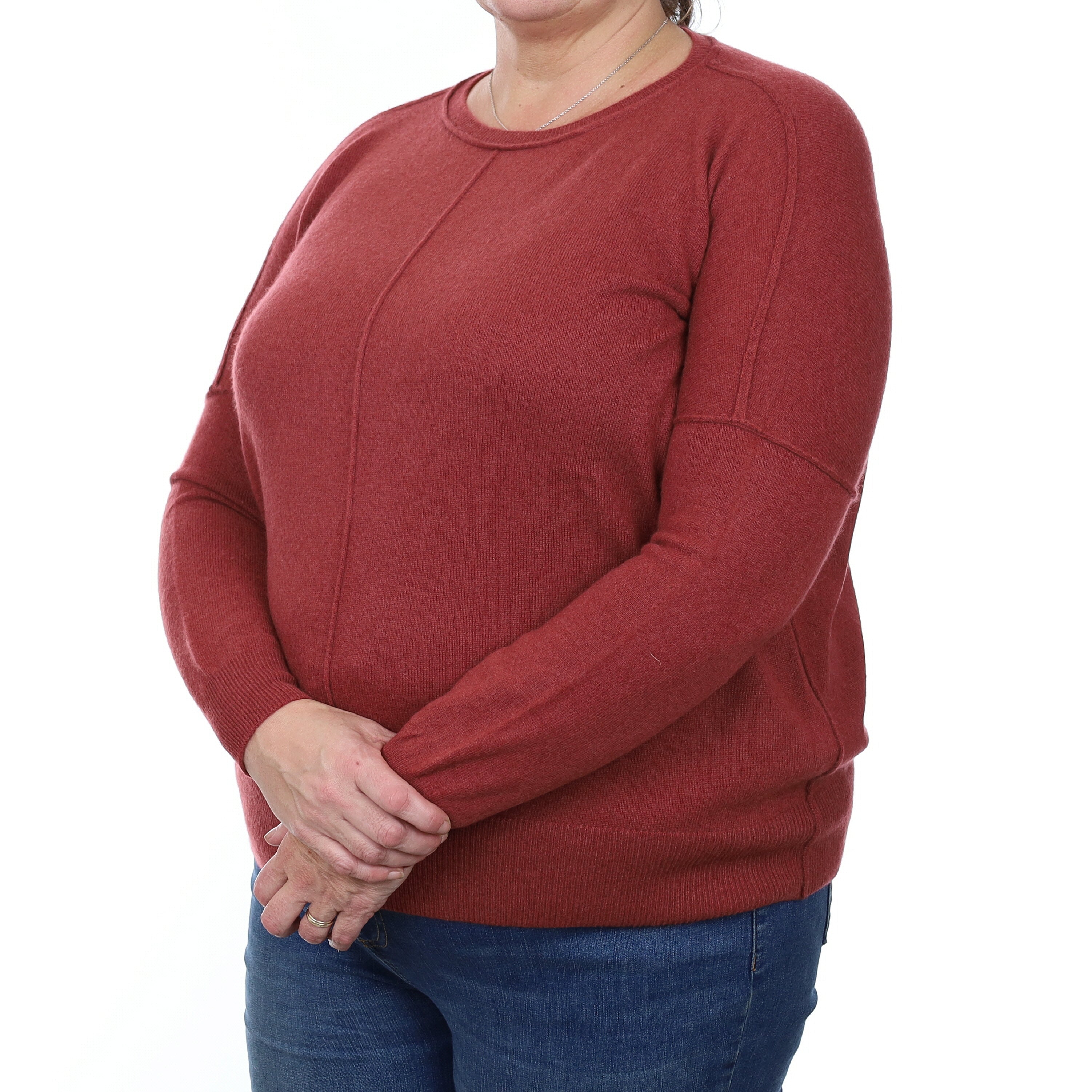 Brick Red Cashmere Slouchy Crew Neck Jumper Extra Large