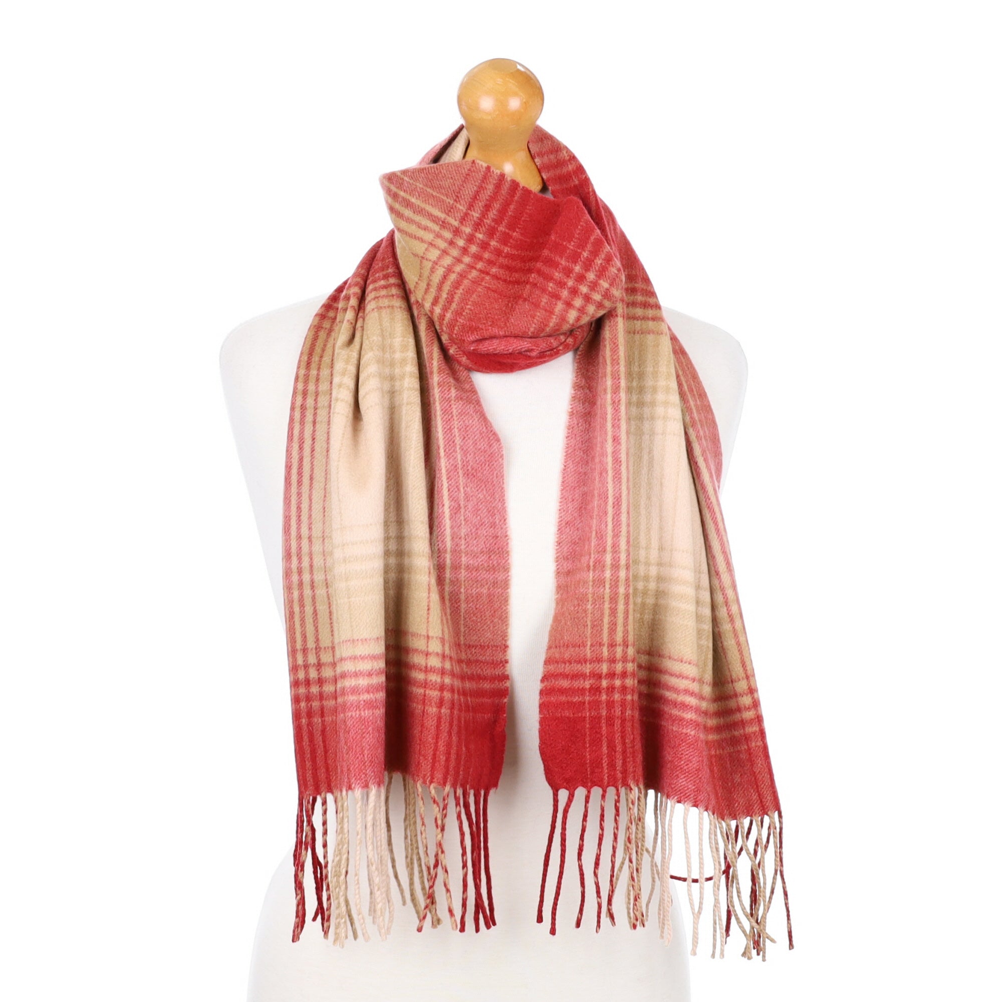 Rust/Beige Fringed Cashmere Woven Scarf
