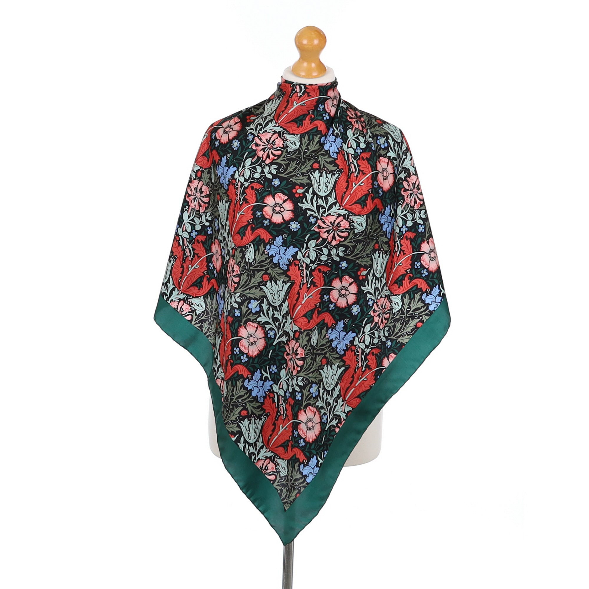 Past Times Green Floral Vintage Silk Scarf