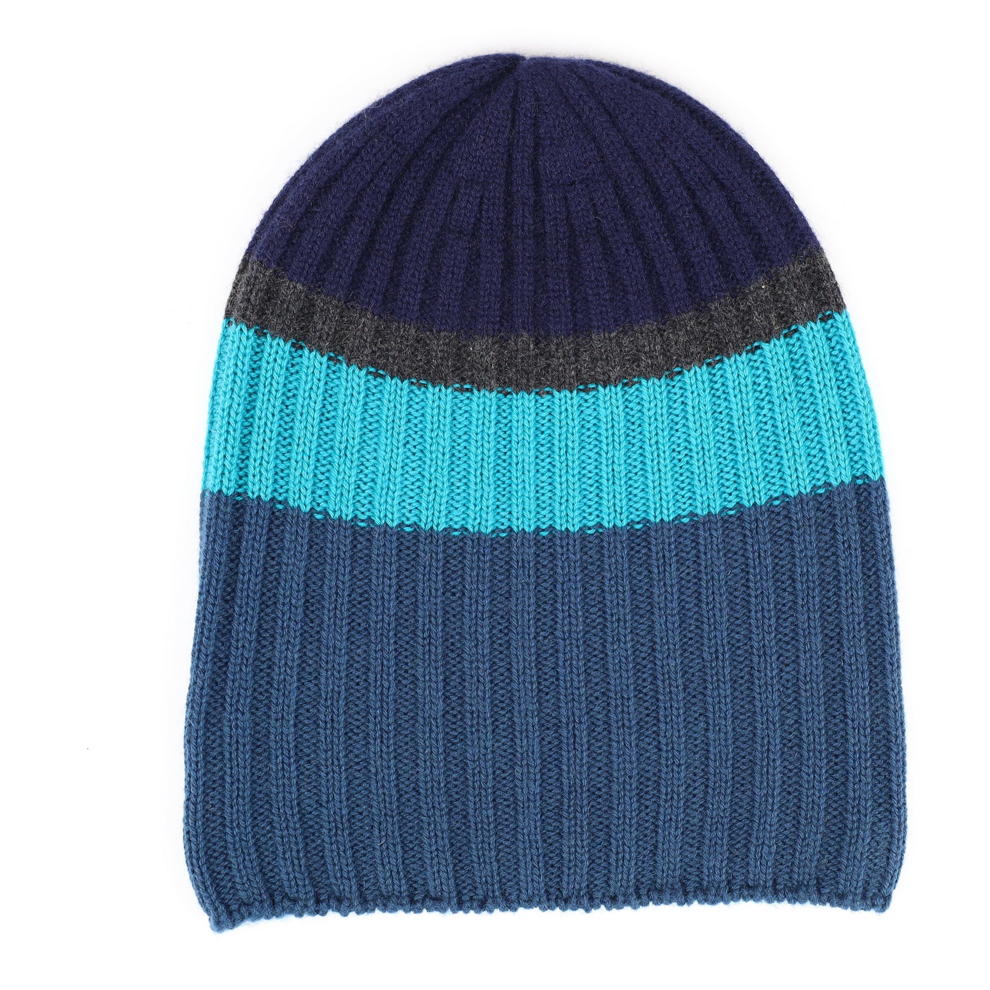Begg & Co Scottish Blue Stripe Chunky Cashmere Beanie Hat
