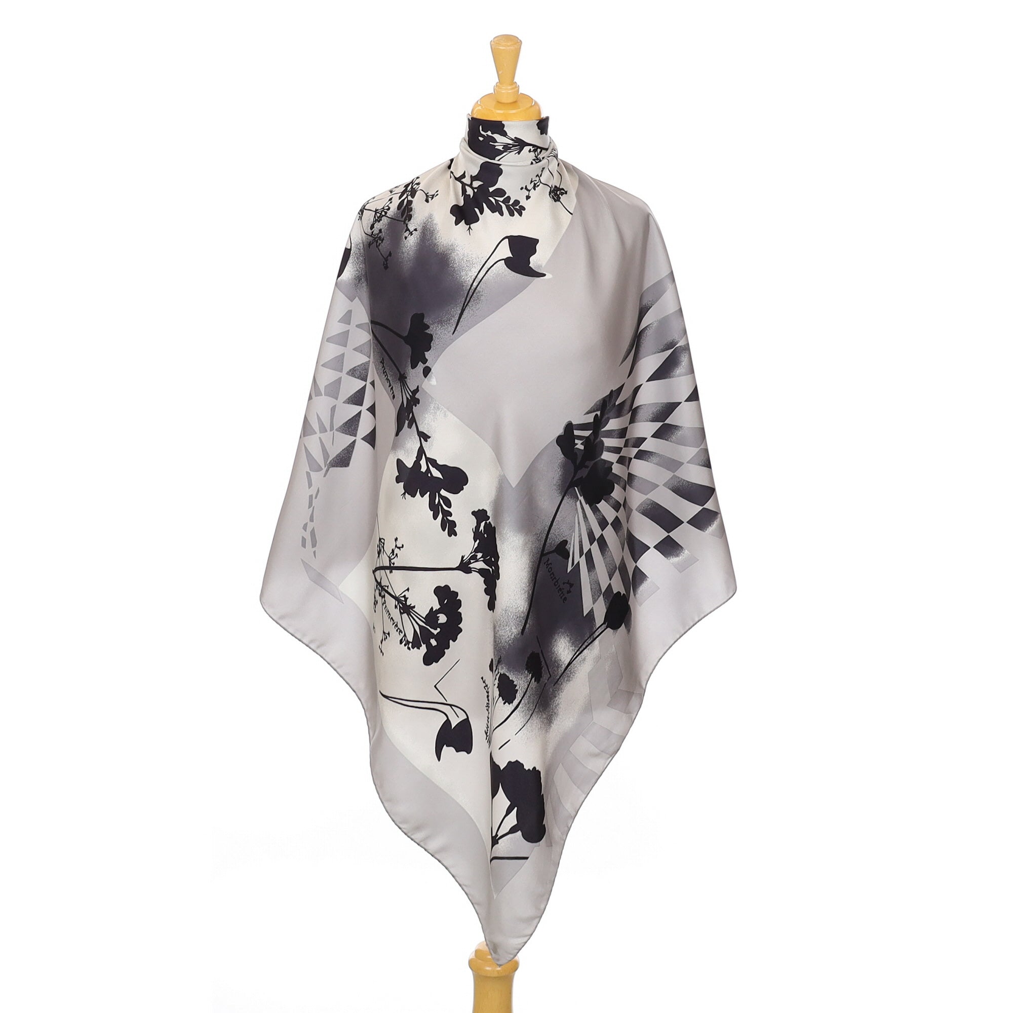 Black and Grey Patterned Silk Scarf