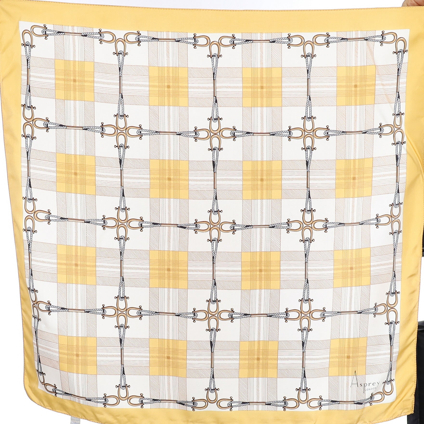 Asprey Cream Check Vintage Silk Scarf
