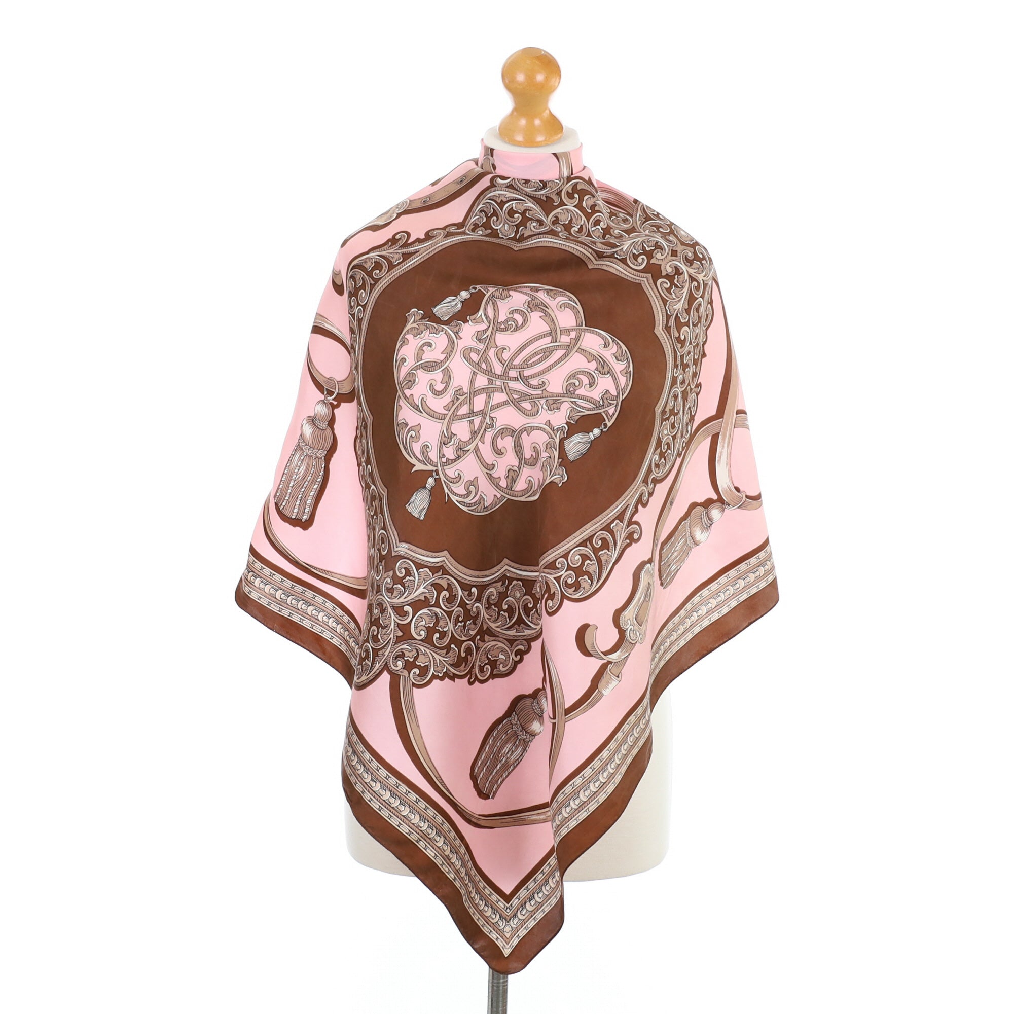 Brown and Pink Vintage Silk Scarf