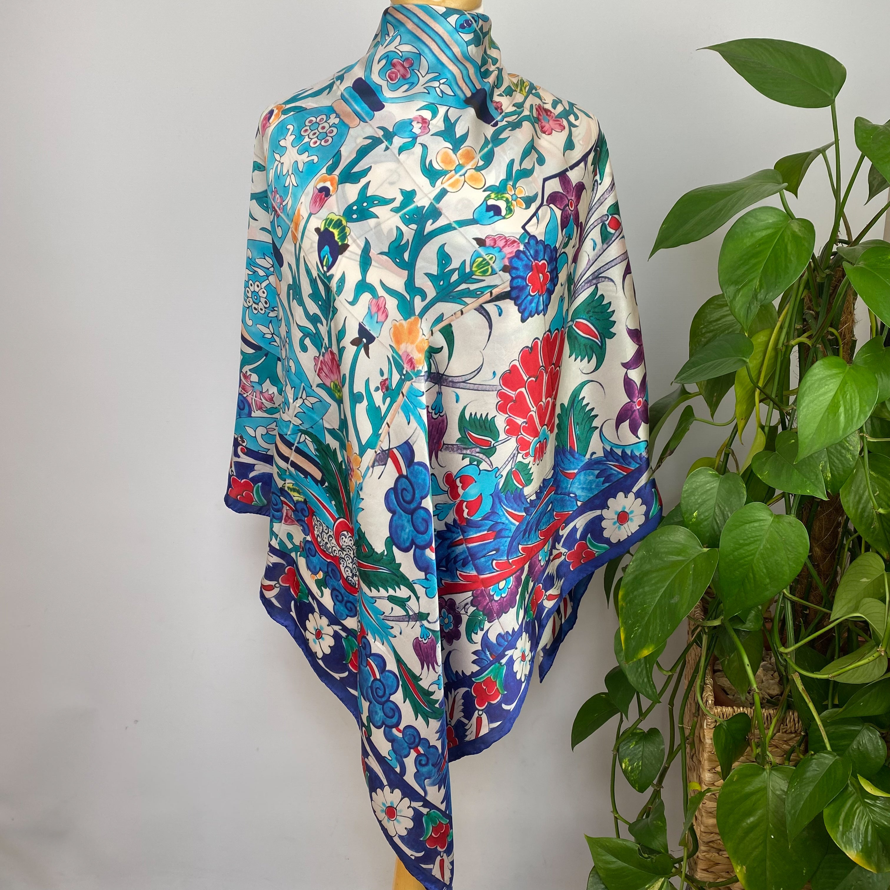 Extra Large Floral Modern Silk Scarf