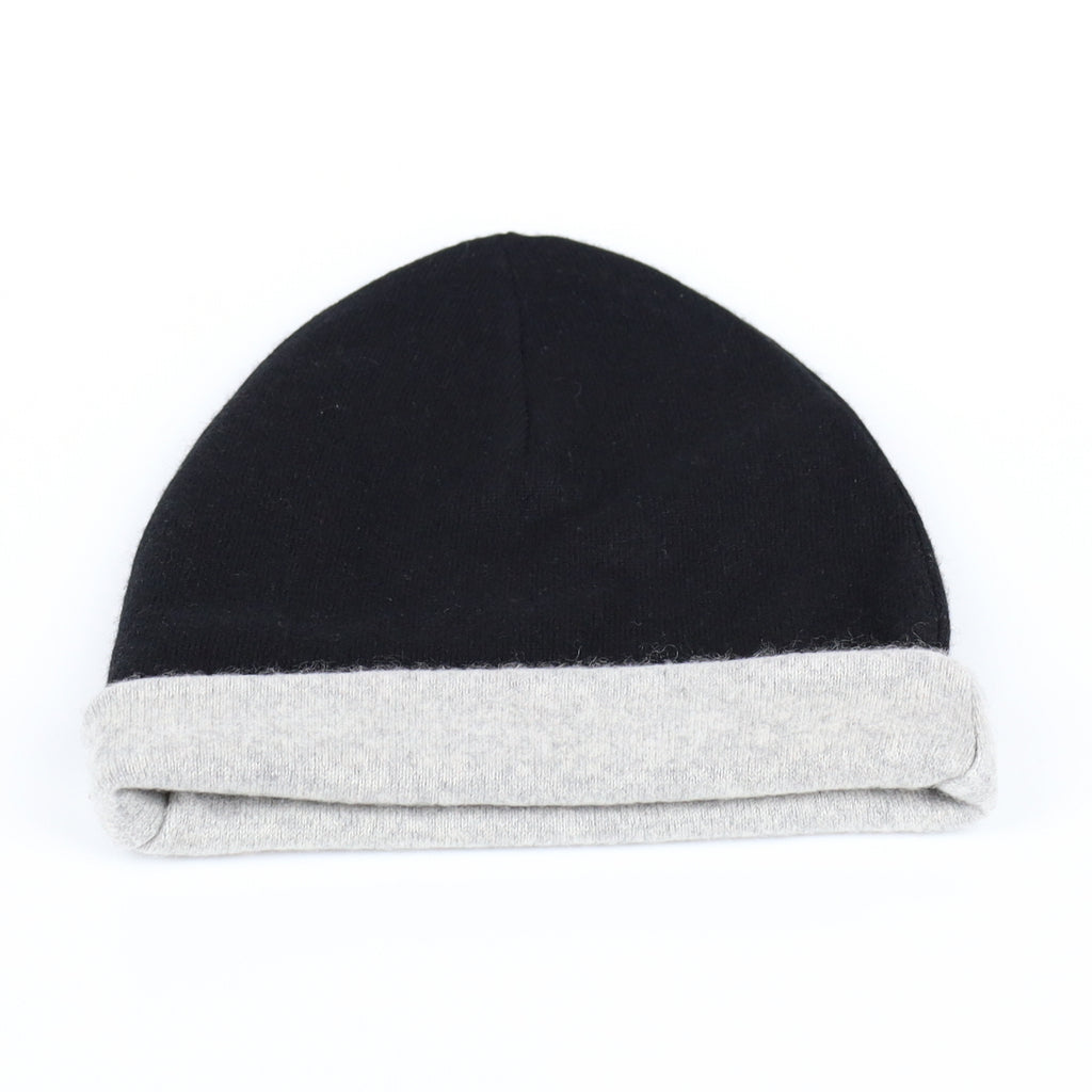 Smoke Grey and Black Reversible Cashmere Beanie Hat
