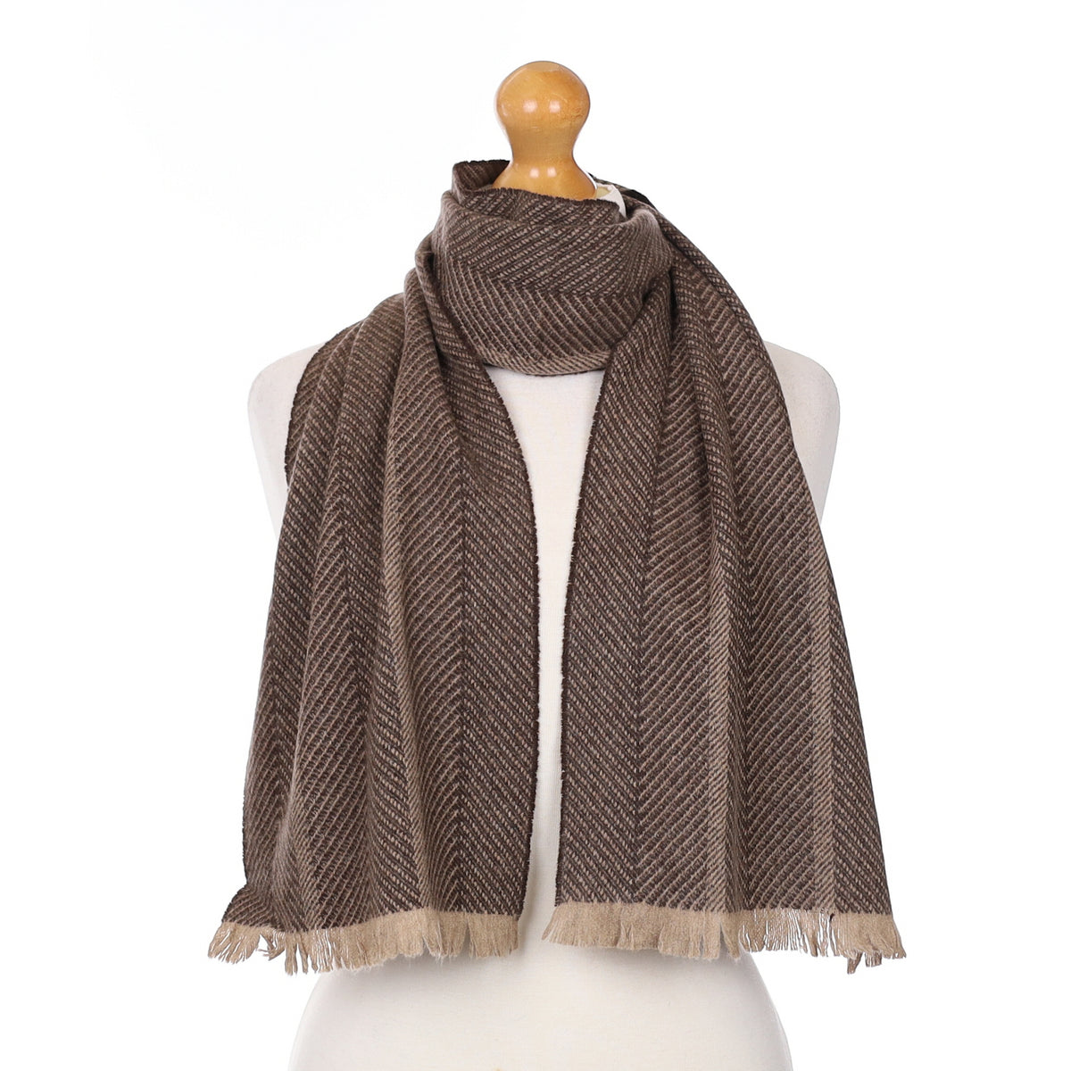 Brown and Taupe Patterned Cashmere Woven Scarf