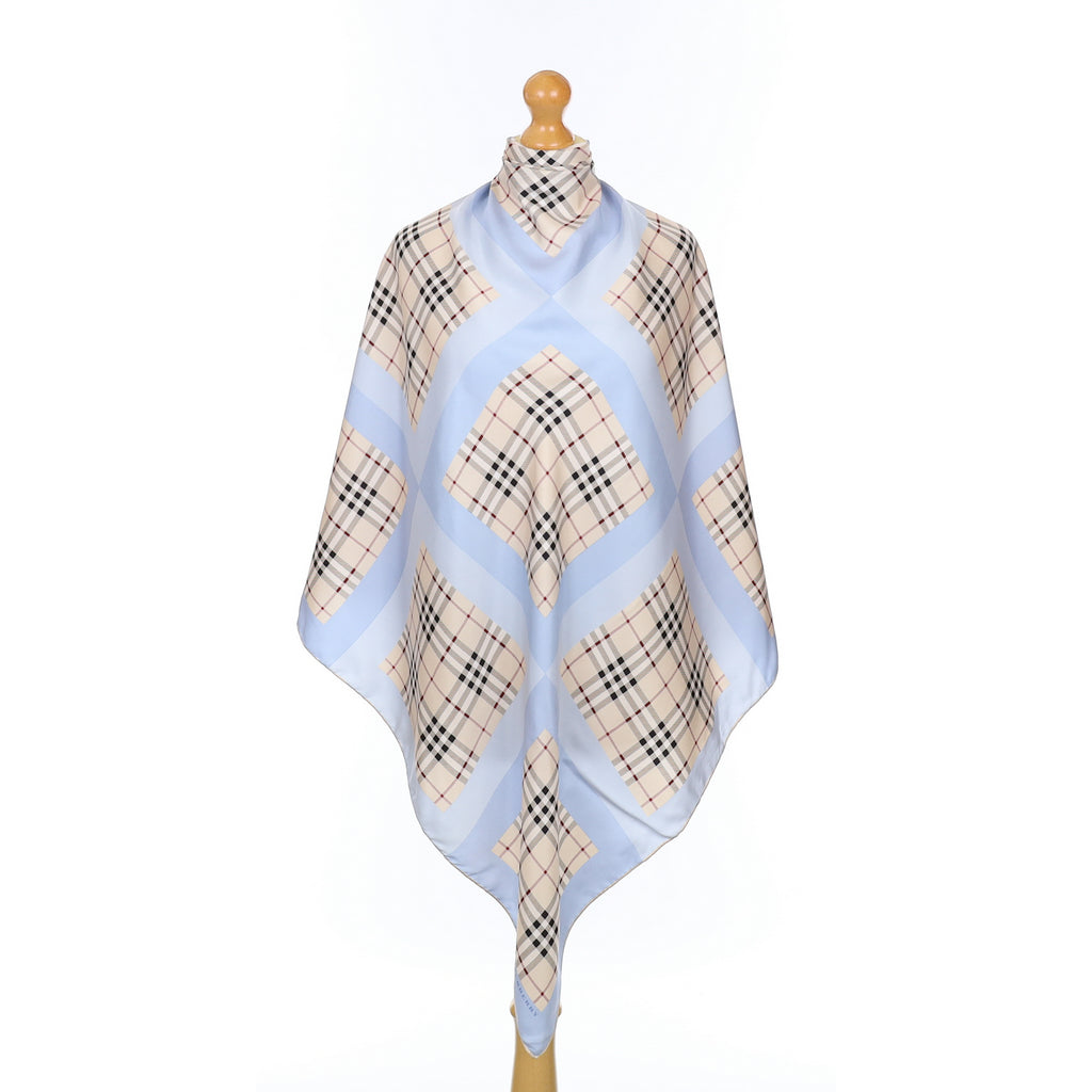 Burberry Blue Checked Design Silk Scarf