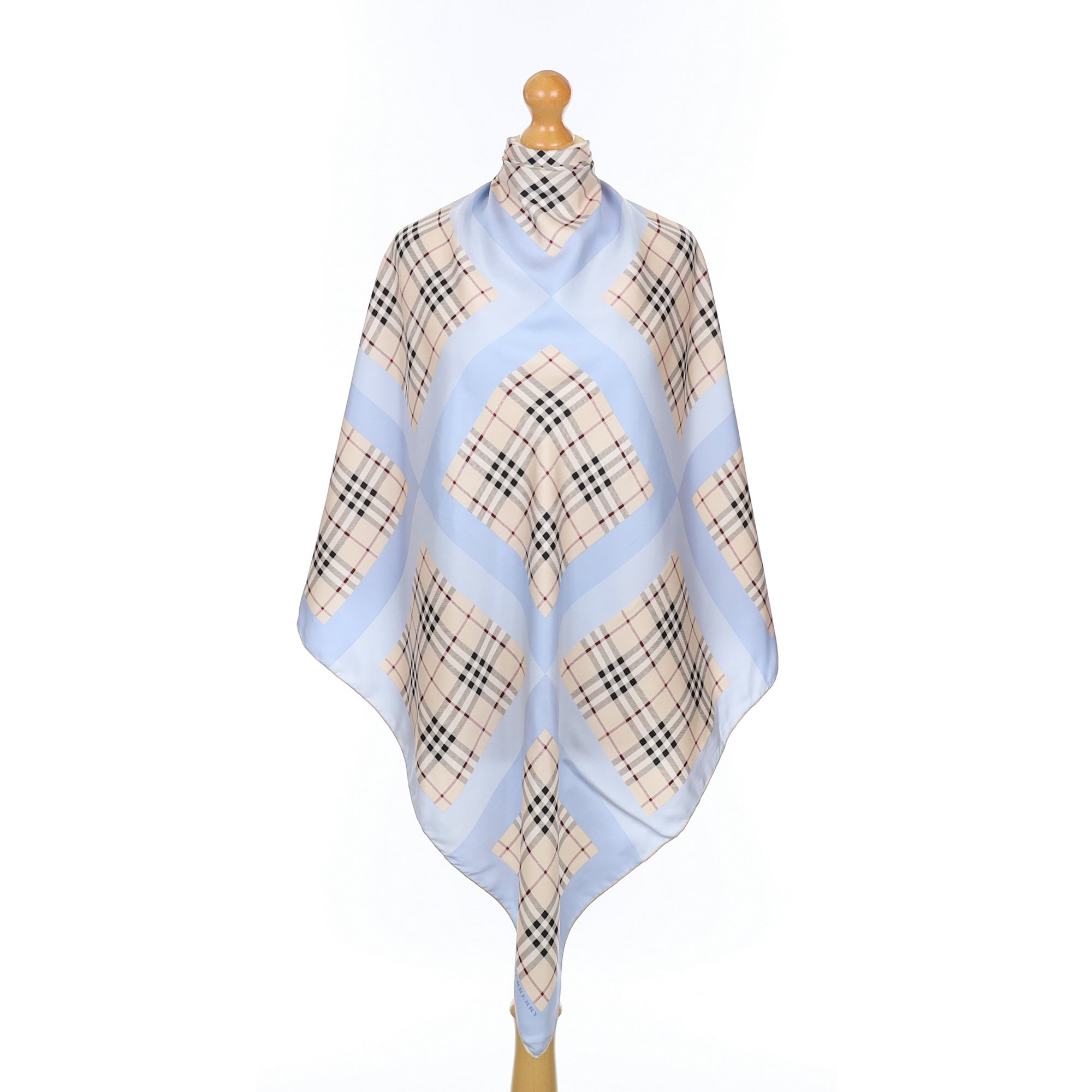 Burberry Blue Checked Design Silk Scarf