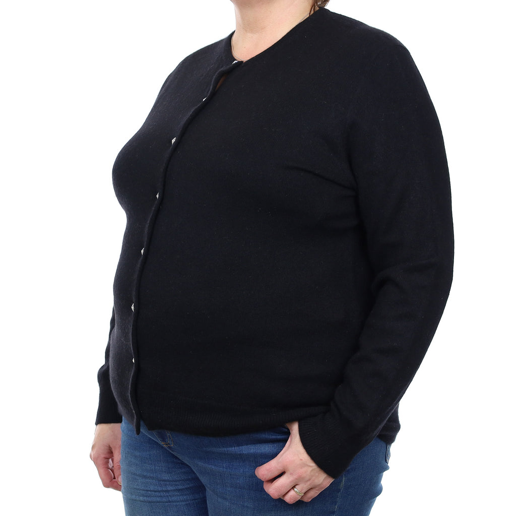Black Diamanté Button Cashmere Crew Neck Cardigan Extra Large