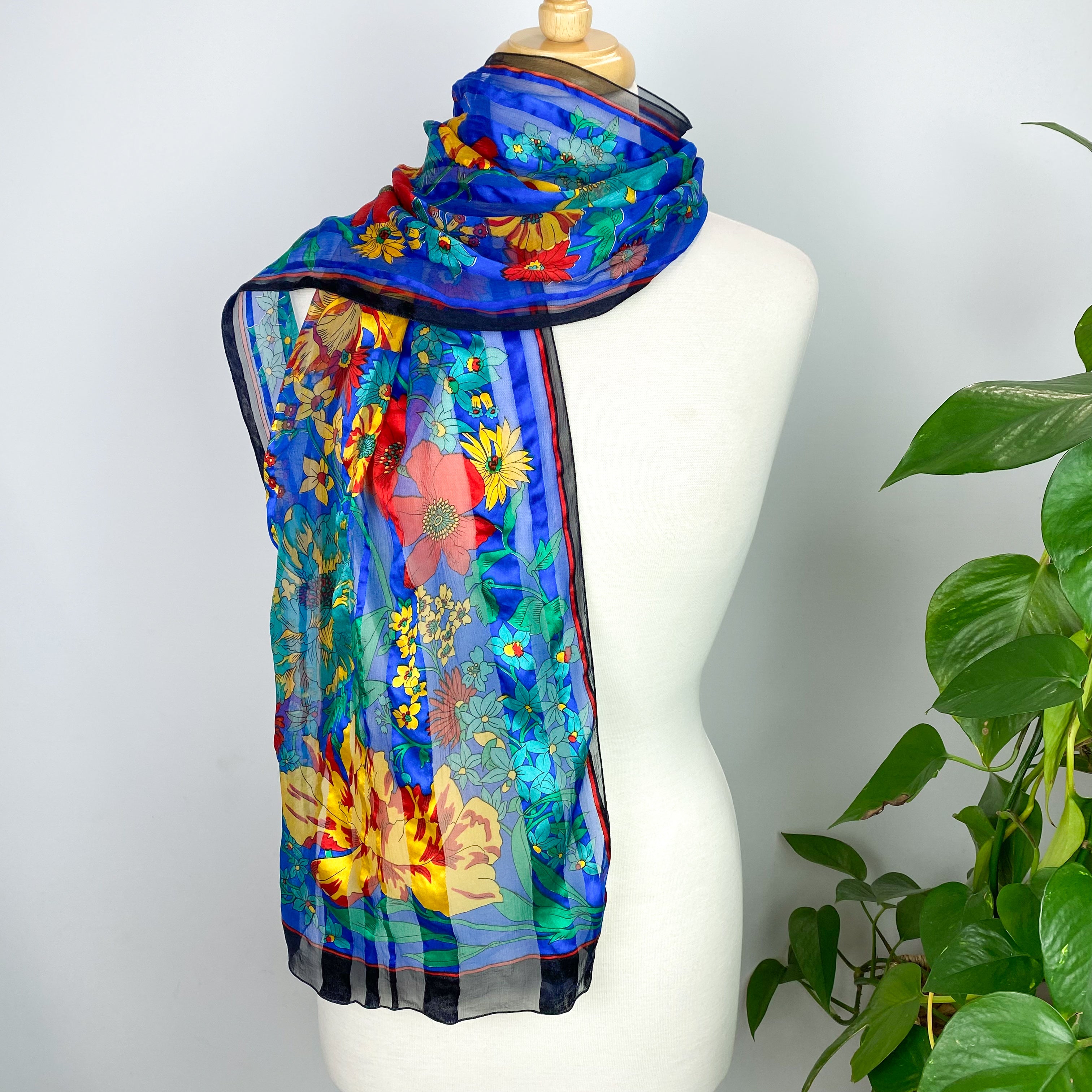 Light Chiffon Long Floral Silk Scarf