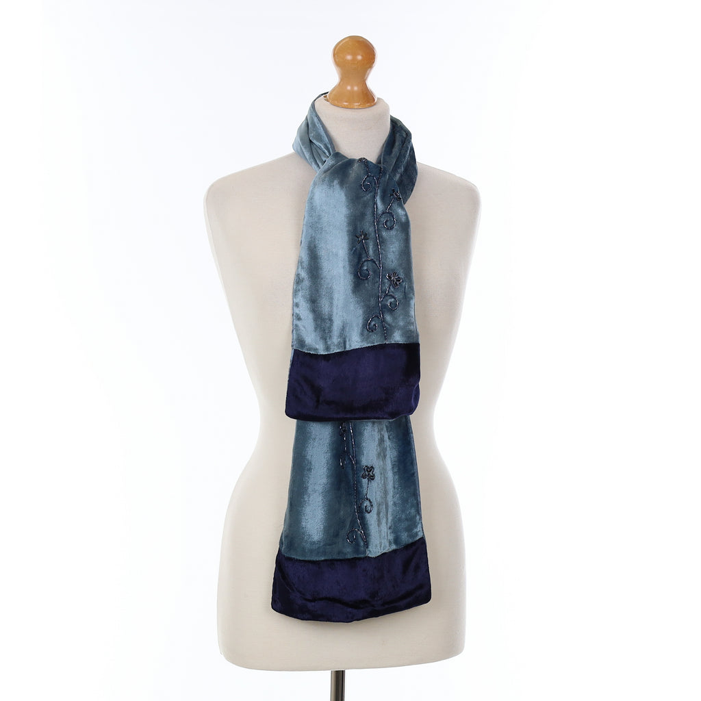 Blue Velvet Embellished Vintage Silk Scarf