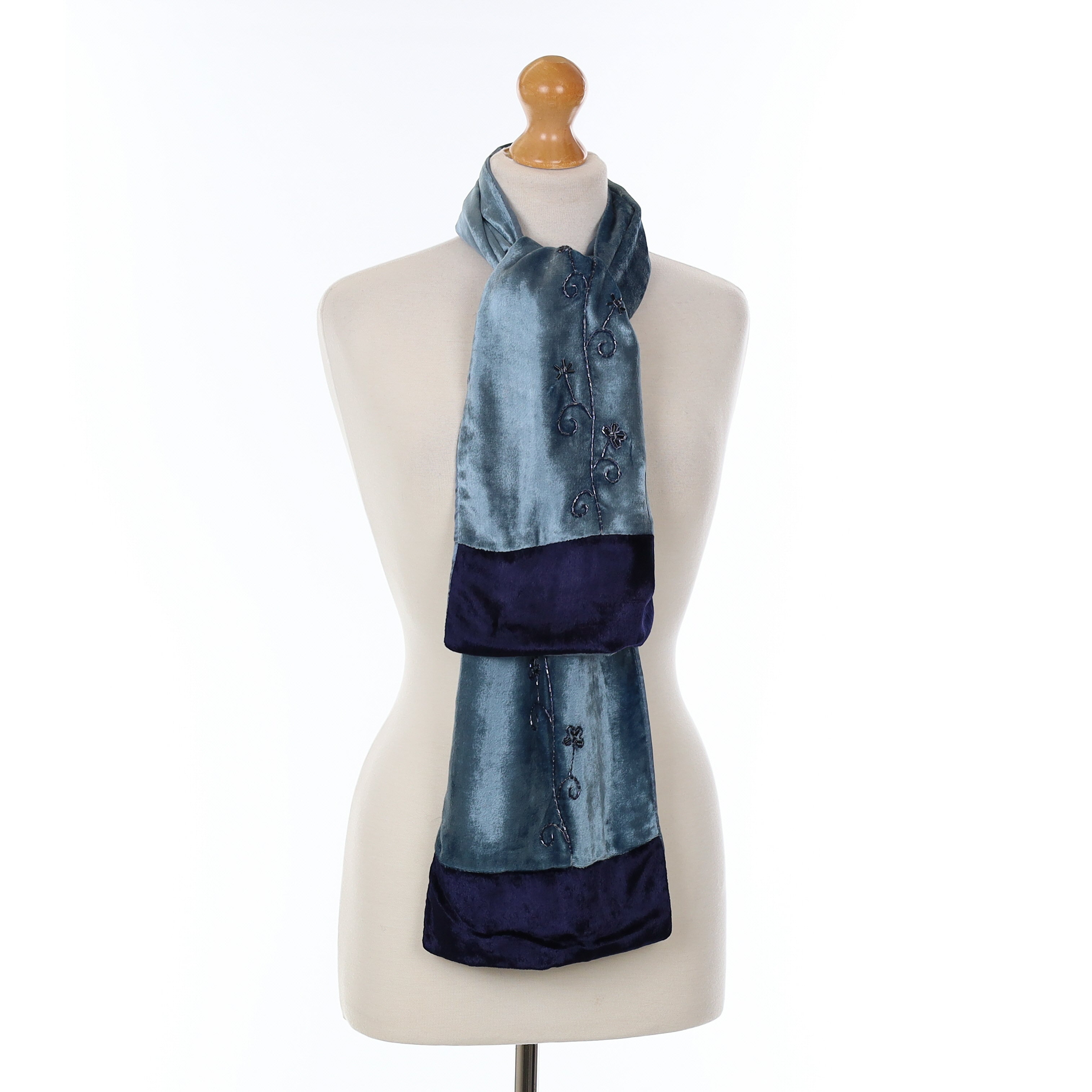 Blue Velvet Embellished Vintage Silk Scarf