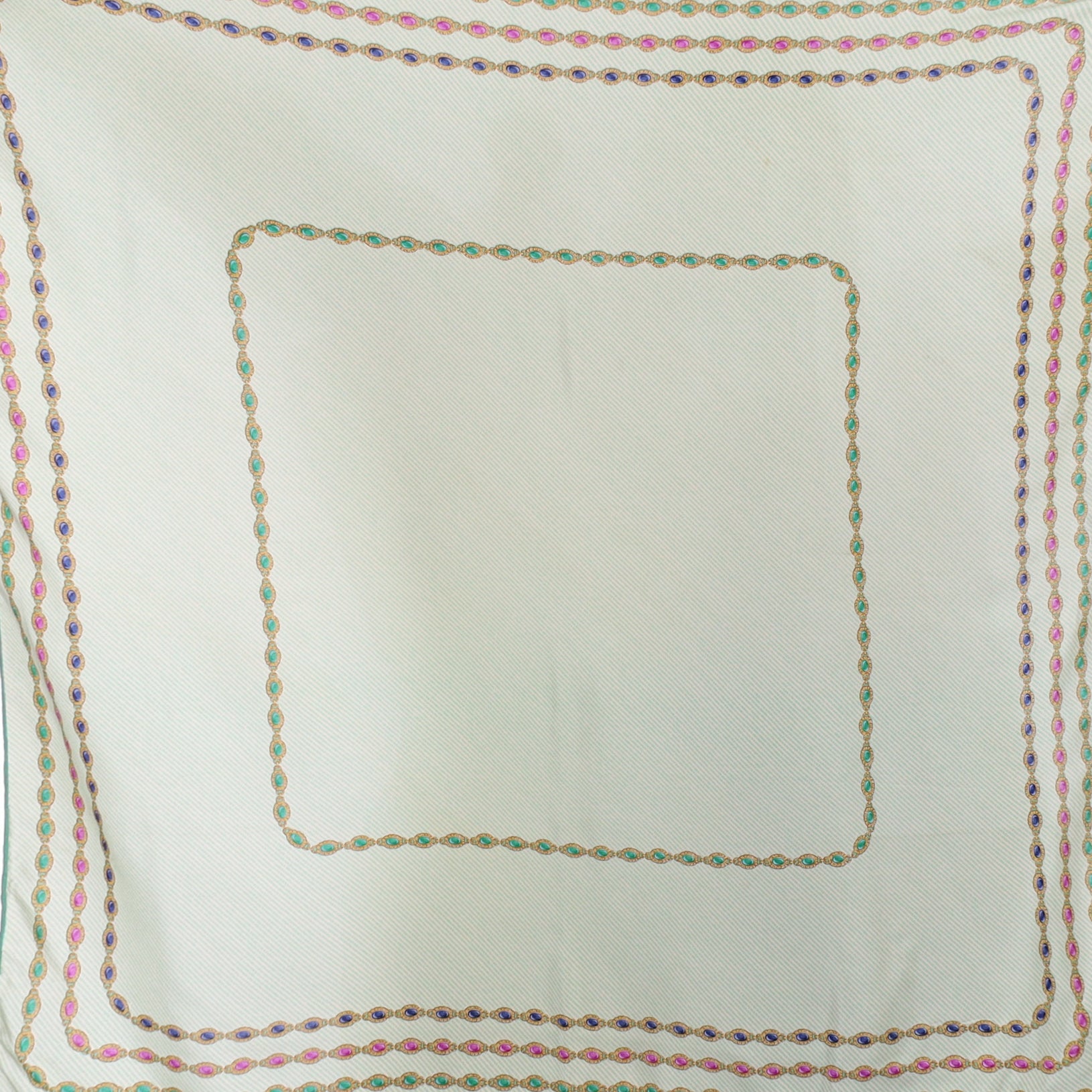 Chanel Green Jewel Design Vintage Silk Scarf