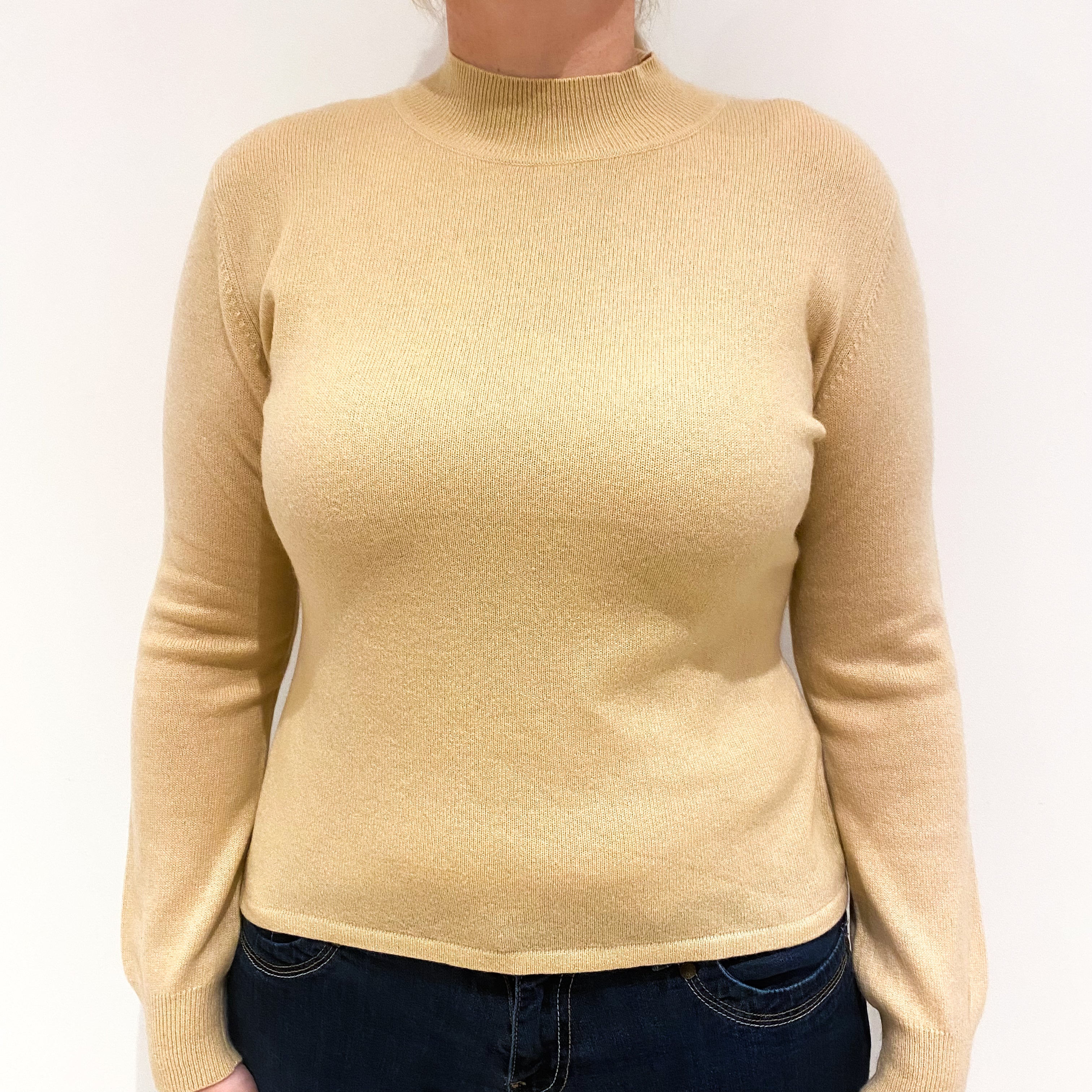 Beige Cashmere Turtleneck Jumper Large