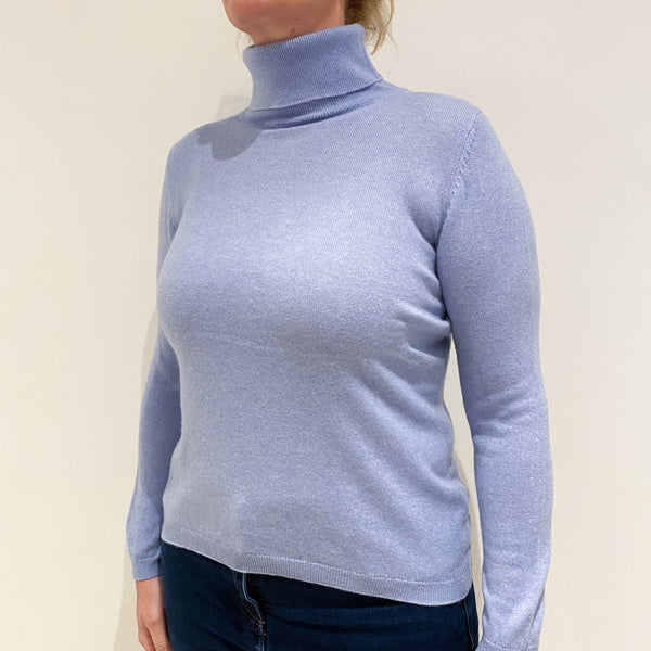 Powder Blue Cashmere Polo Neck Jumper Large