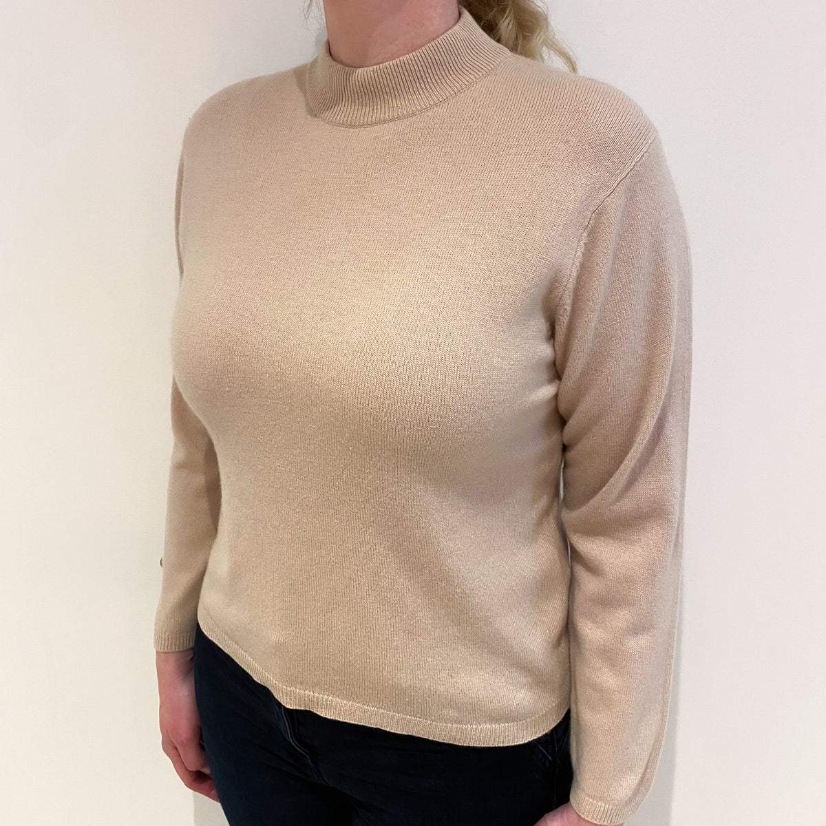 Sand Beige Cashmere Turtle Neck Jumper Large