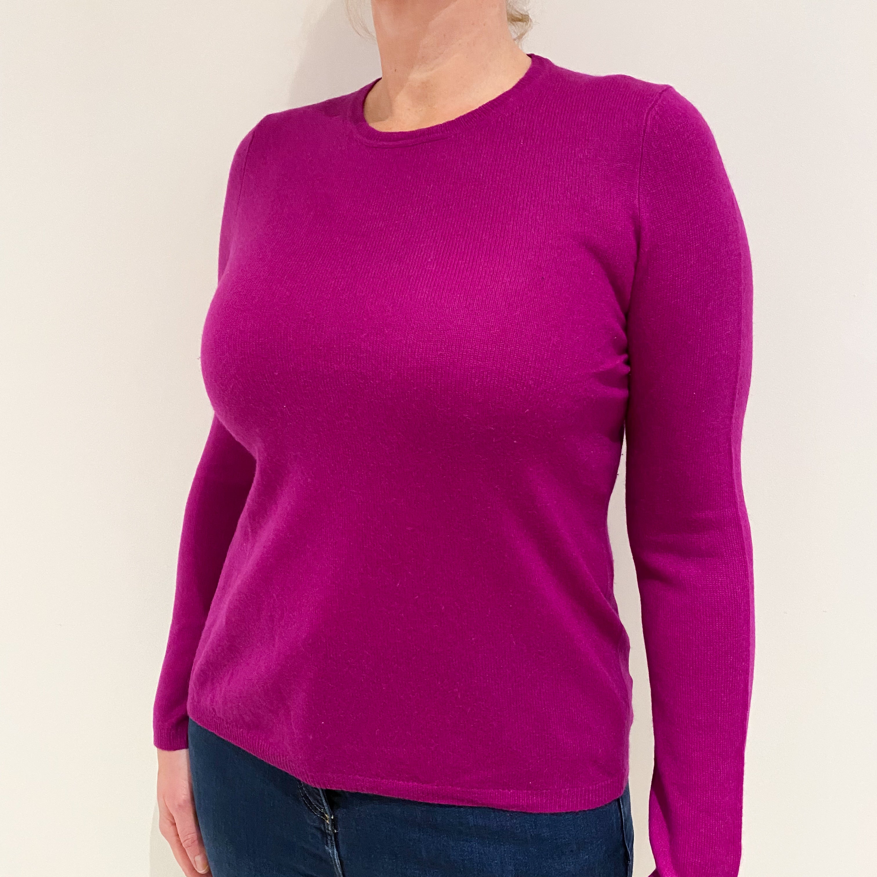Magenta Pink Cashmere Crew Neck Jumper Large