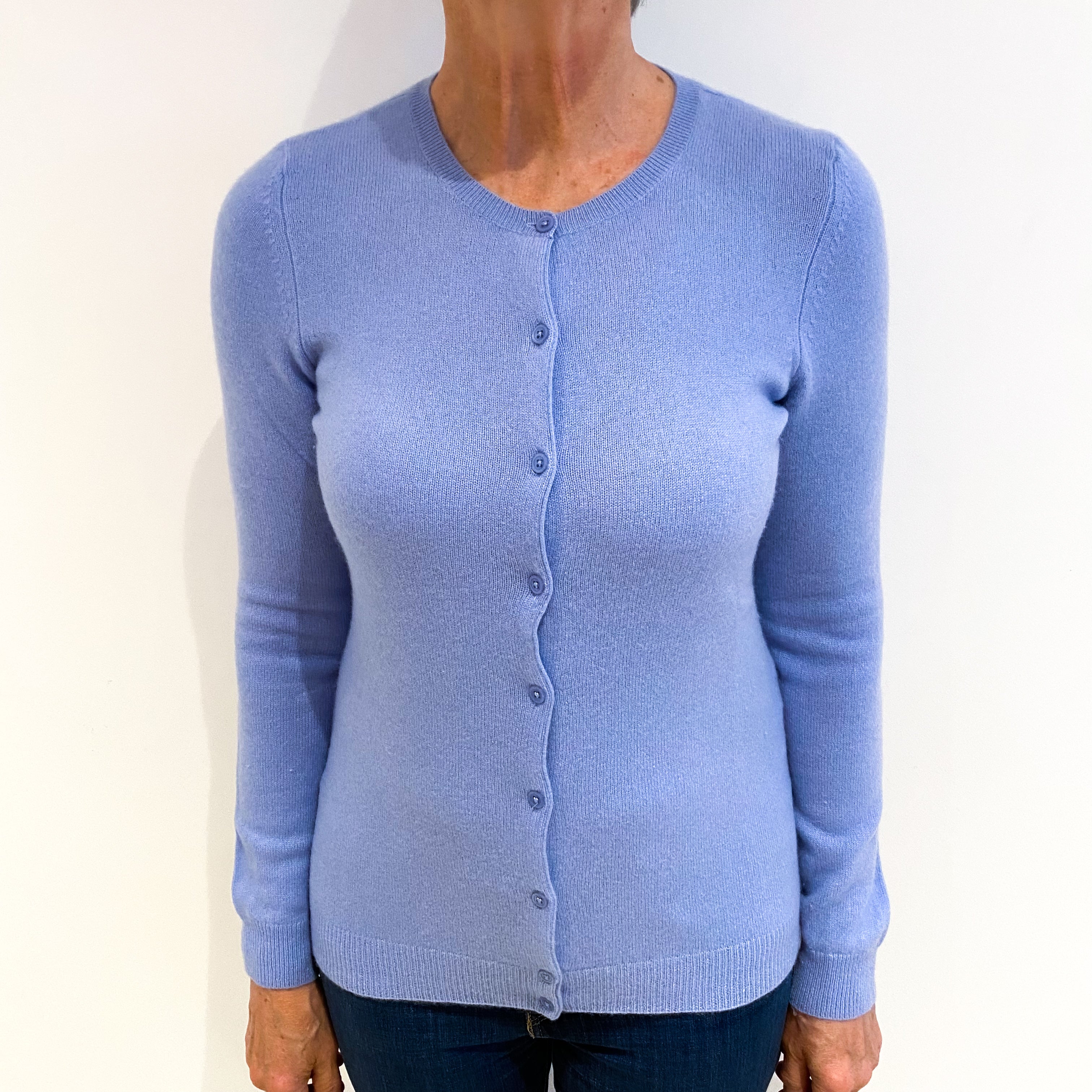Sky Blue Cashmere Crew Neck Cardigan Medium