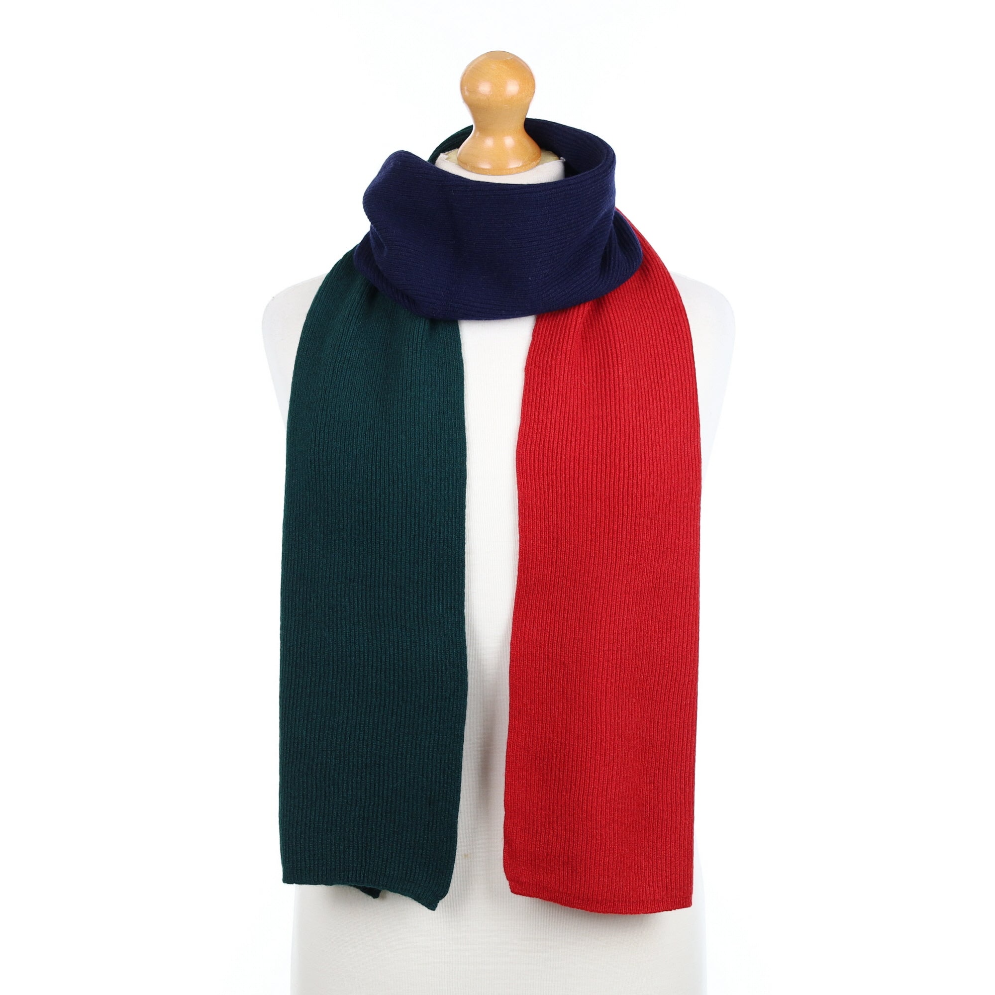 Brand New Scottish Navy Bottle Green & Red Cashmere Ribbed Scarf